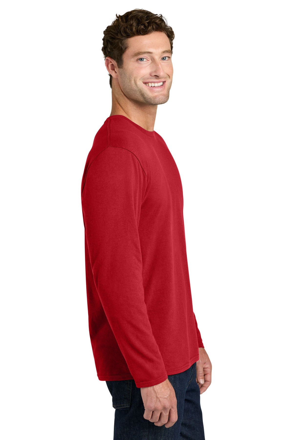 Port & Co Easy Cotton Long Sleeve Tee PC43LS - Red - side