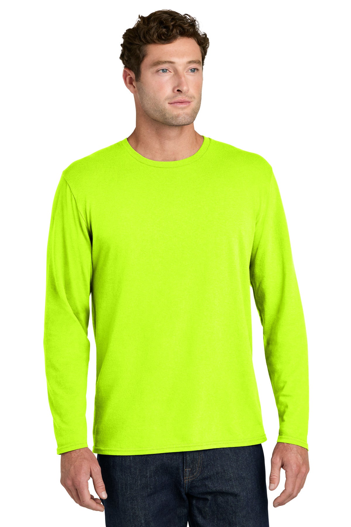 Port & Co Easy Cotton Long Sleeve Tee PC43LS - S. Green - front