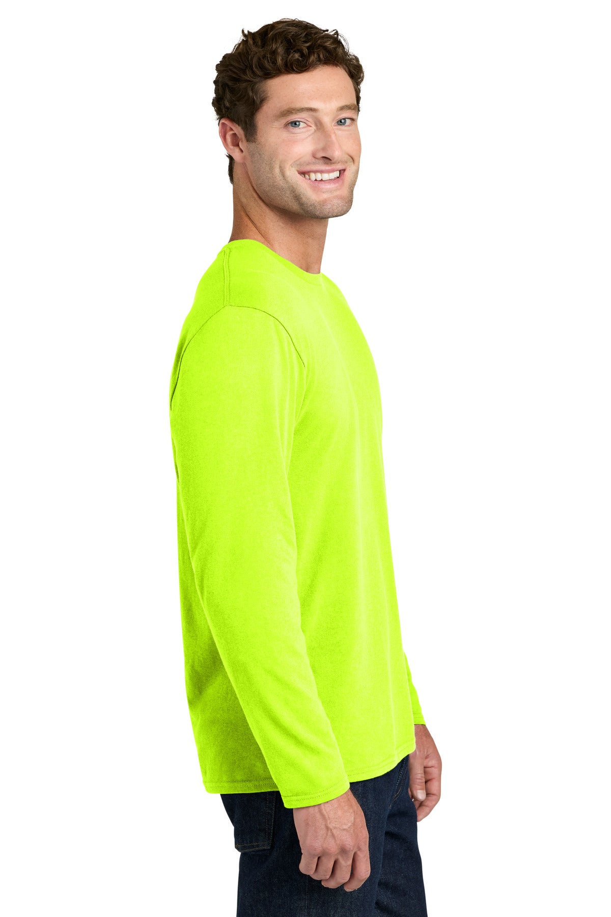 Port & Co Easy Cotton Long Sleeve Tee PC43LS - S. Green - side