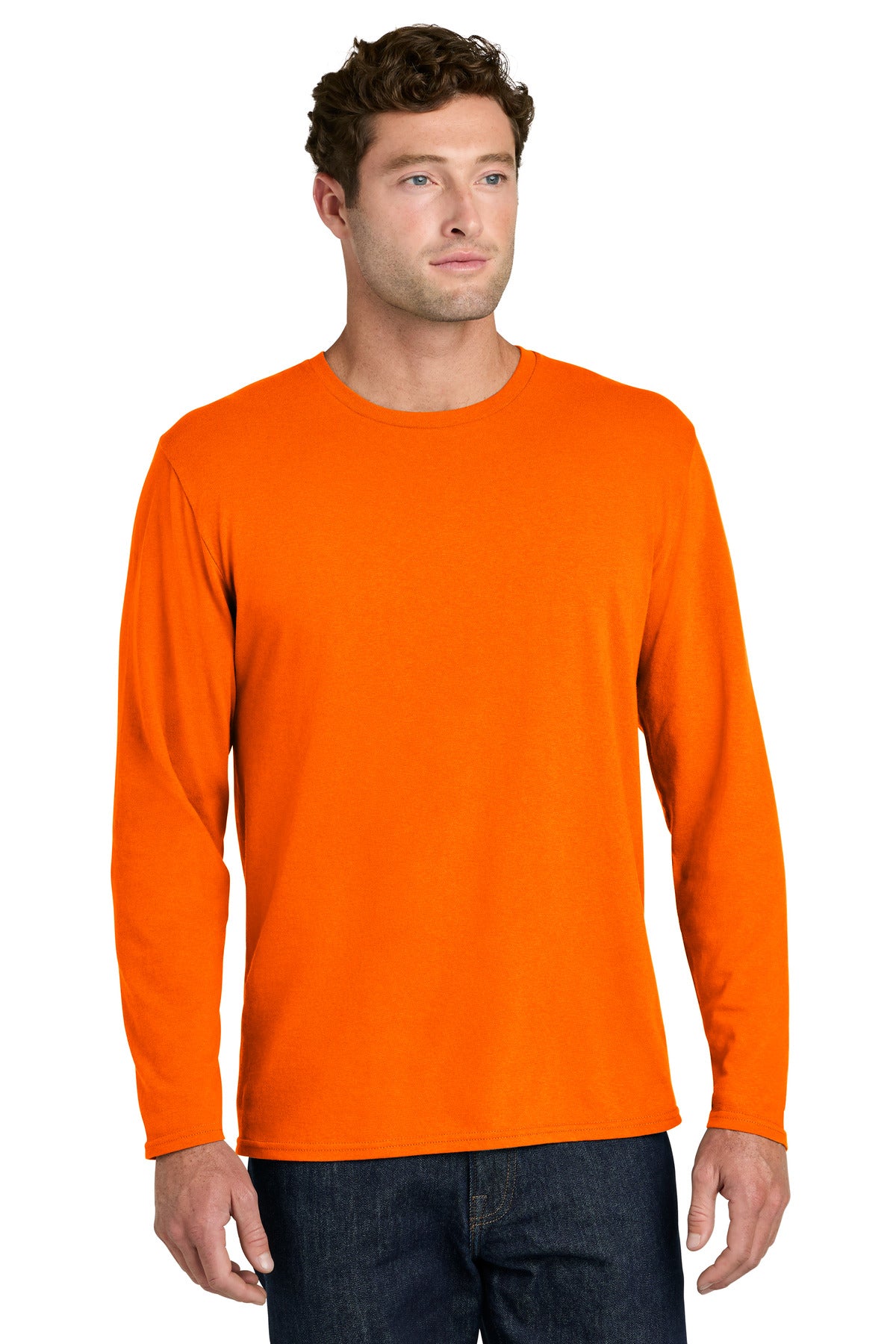Port & Co Easy Cotton Long Sleeve Tee PC43LS - S. Orange - front