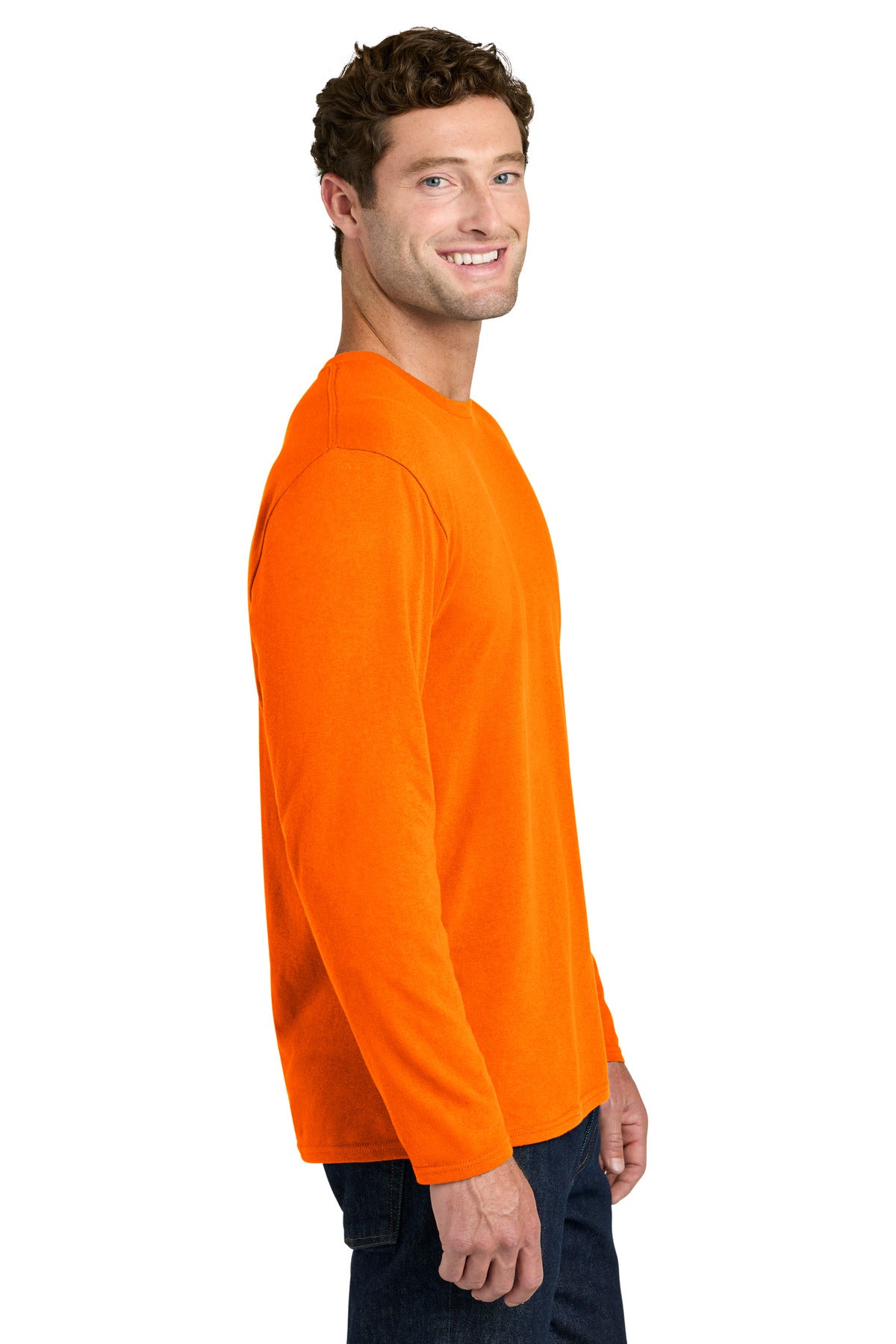 Port & Co Easy Cotton Long Sleeve Tee PC43LS - S. Orange - side
