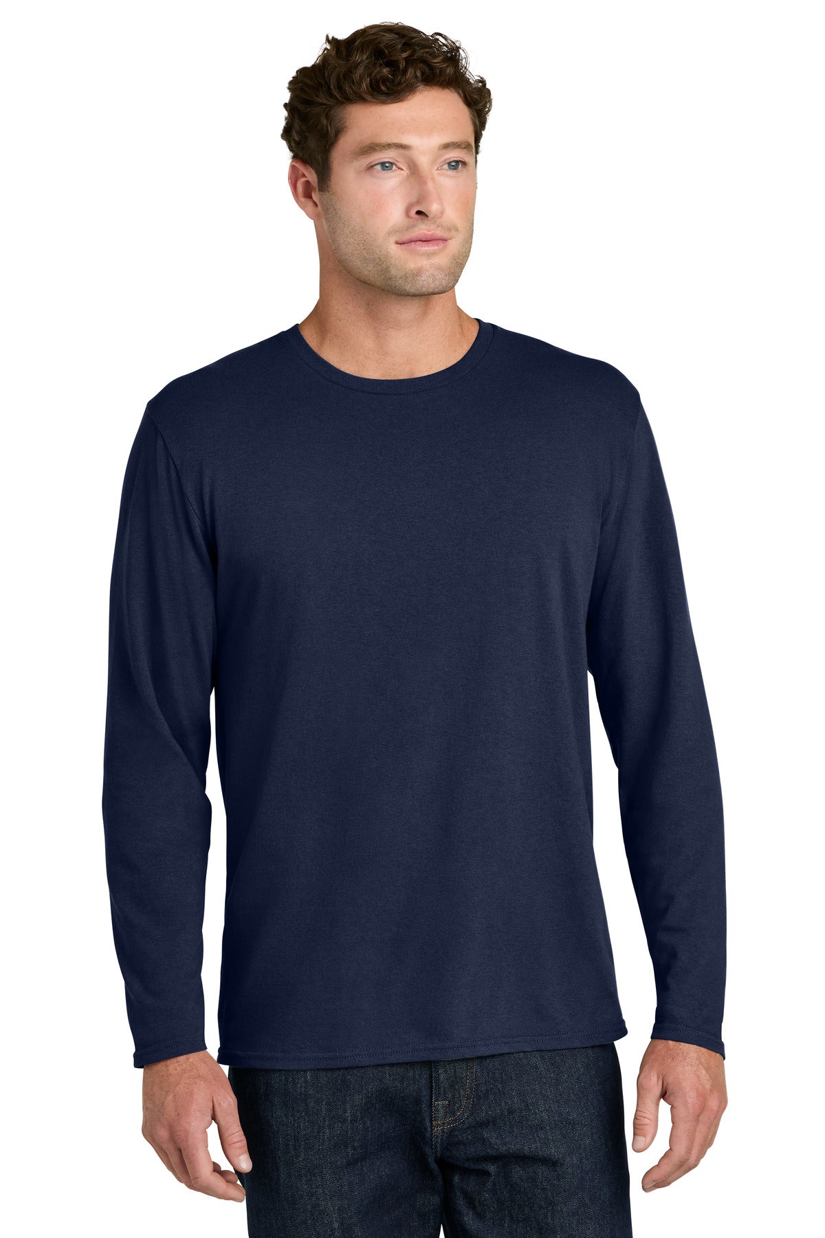 Port & Co Easy Cotton Long Sleeve Tee PC43LS - True Navy - front