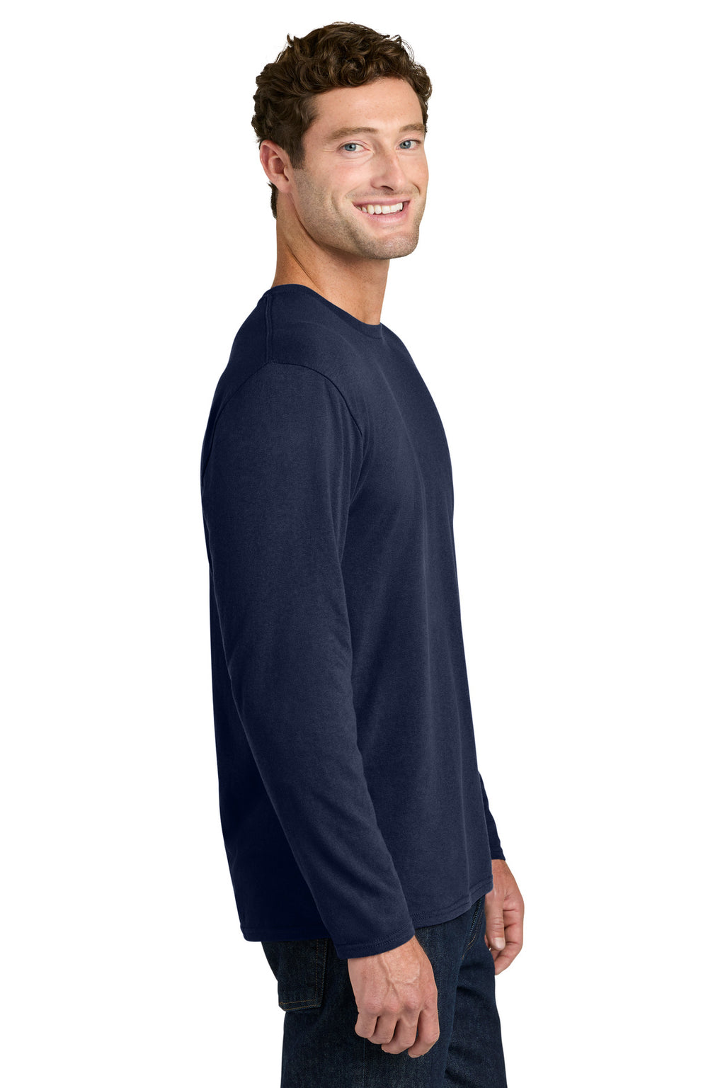 Port & Co Easy Cotton Long Sleeve Tee PC43LS - True Navy - side