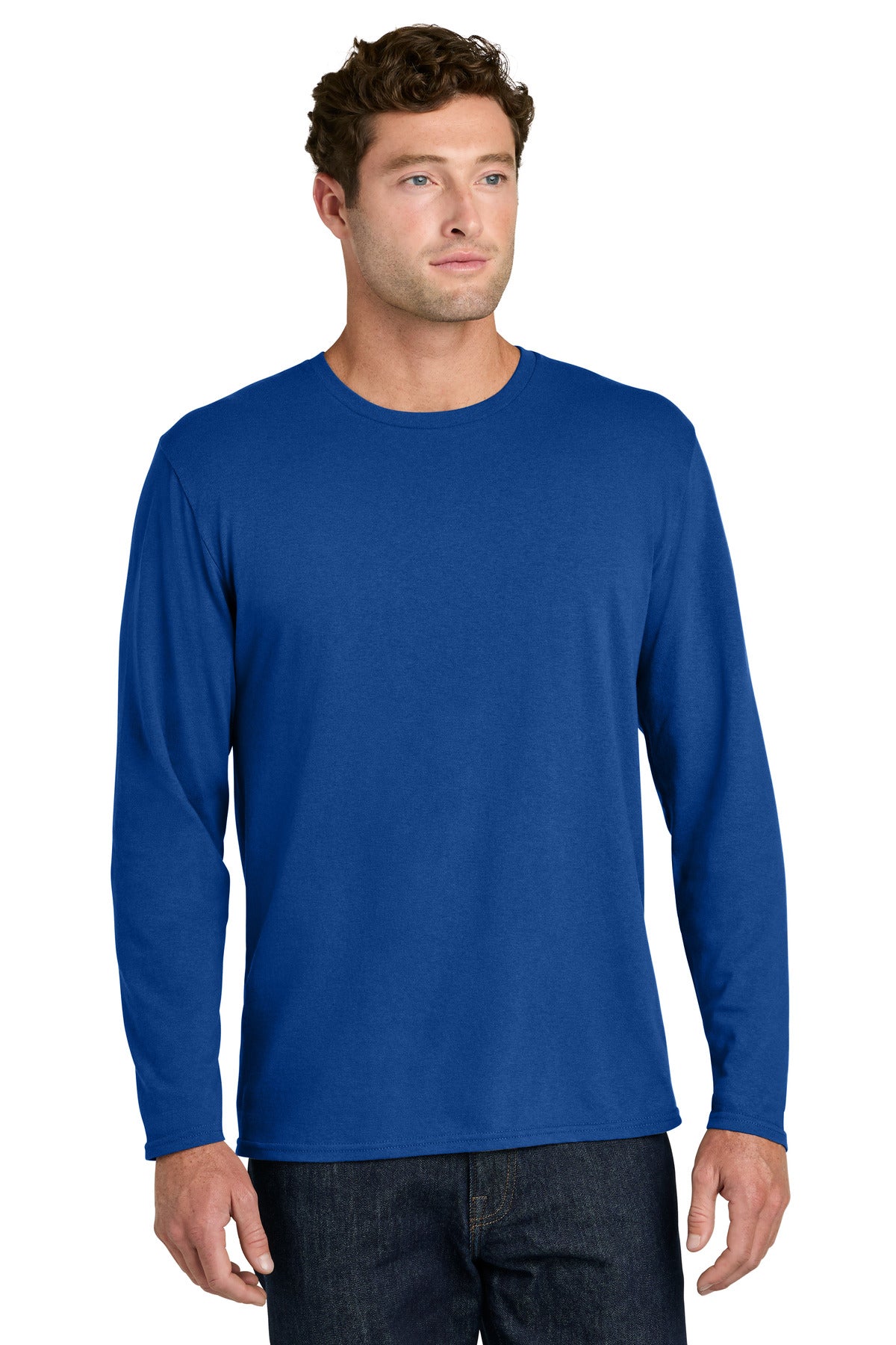 Port & Co Easy Cotton Long Sleeve Tee PC43LS - True Royal - front