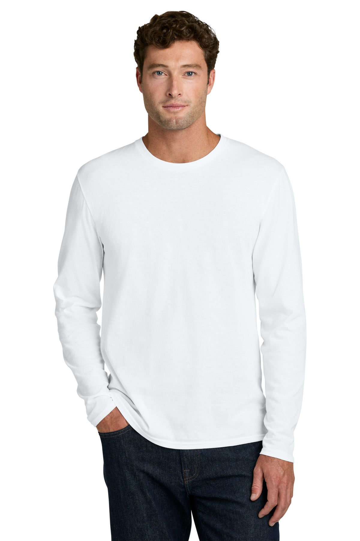 Port & Co Easy Cotton Long Sleeve Tee PC43LS - White - front