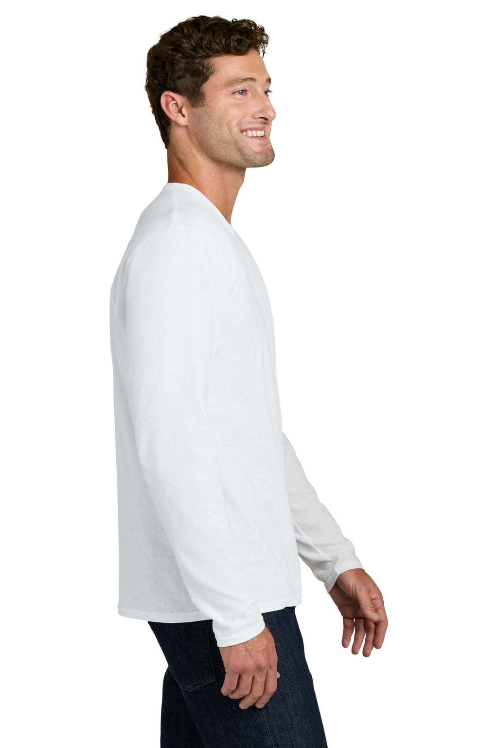Port & Co Easy Cotton Long Sleeve Tee PC43LS - White - side
