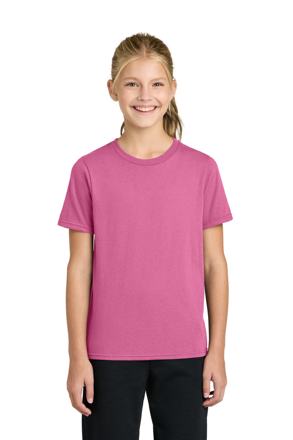 Port & Co Youth Easy Cotton Tee PC43Y - Awareness Pink - front