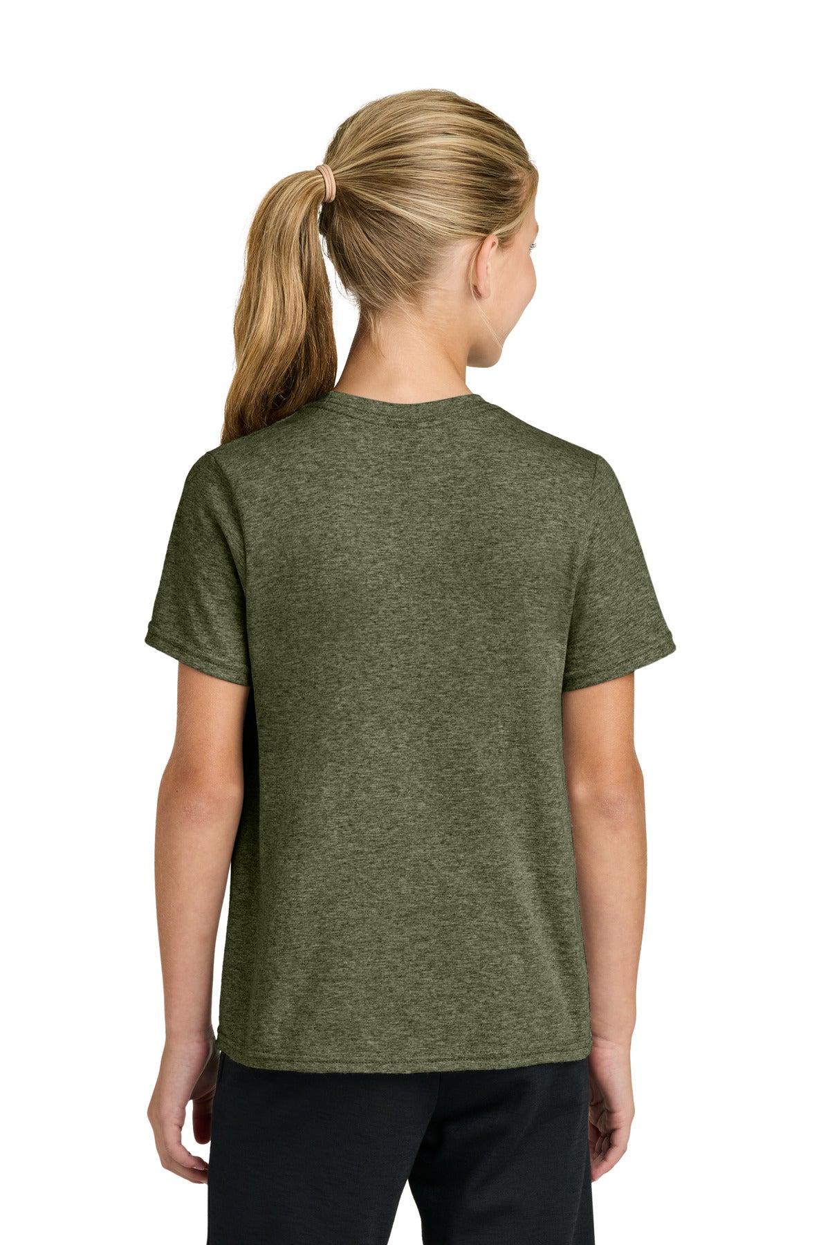 Port & Co Youth Easy Cotton Tee PC43Y - Olive Drab Green Heather - back