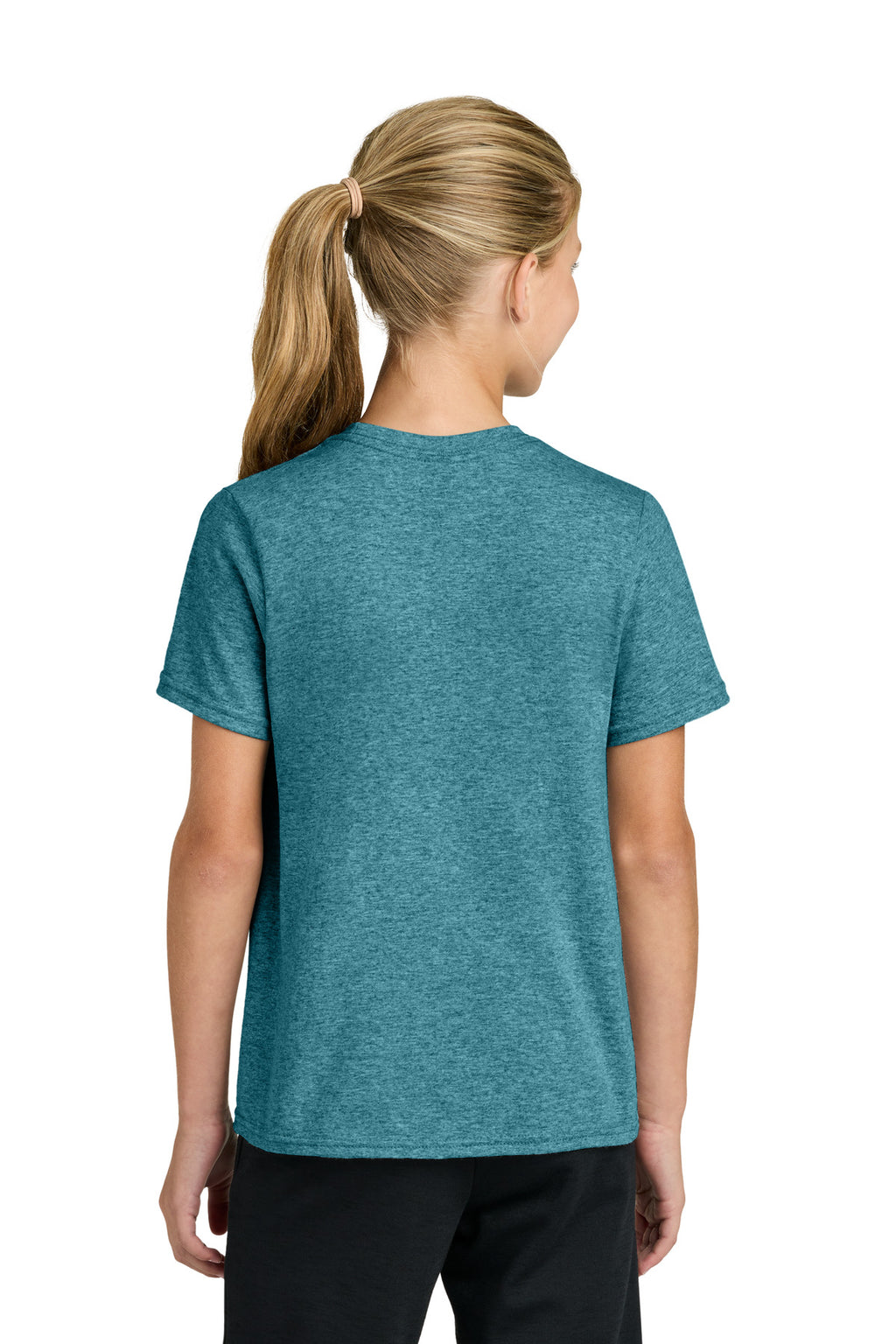 Port & Co Youth Easy Cotton Tee PC43Y - Vivid Teal Heather - back