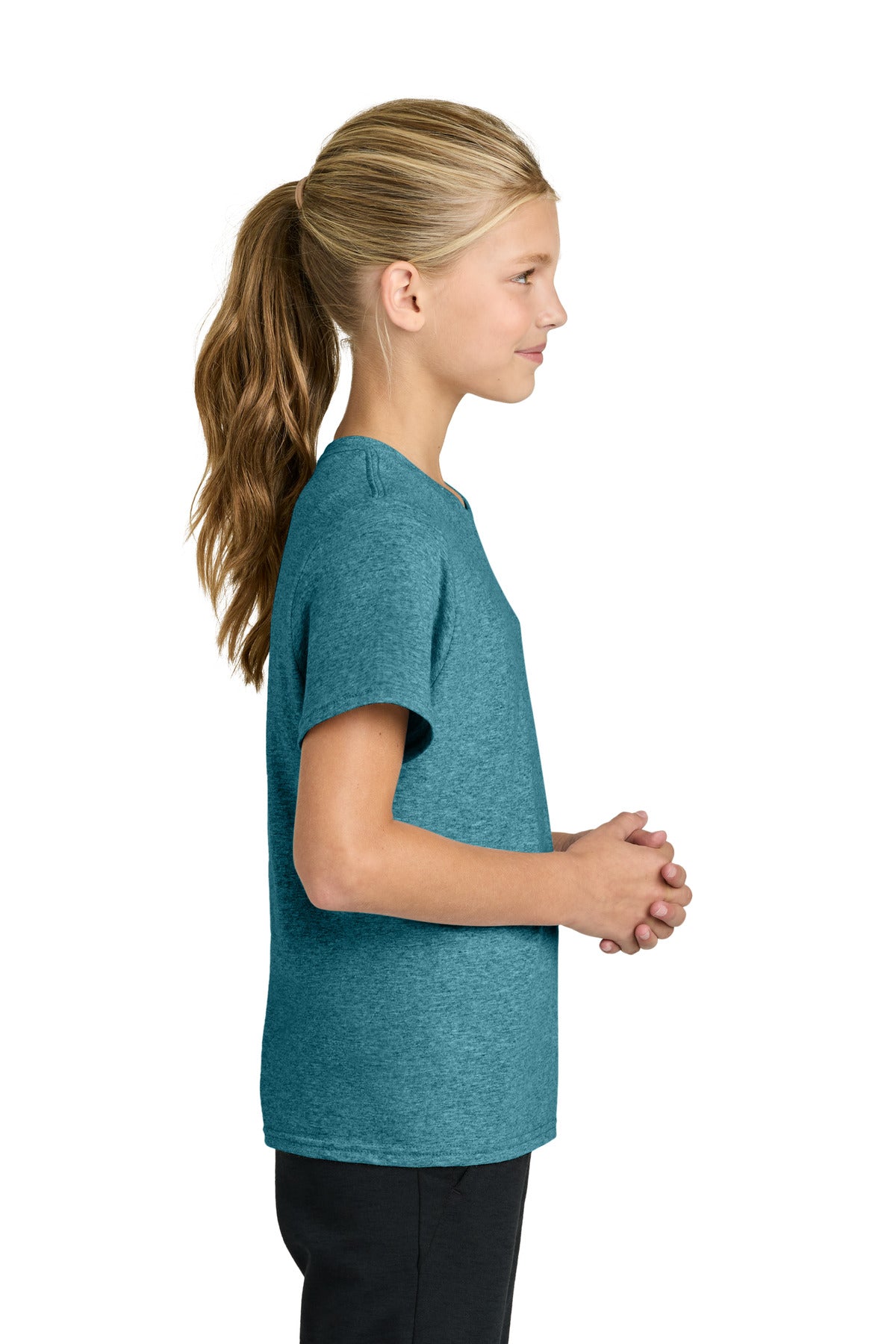 Port & Co Youth Easy Cotton Tee PC43Y - Vivid Teal Heather - side