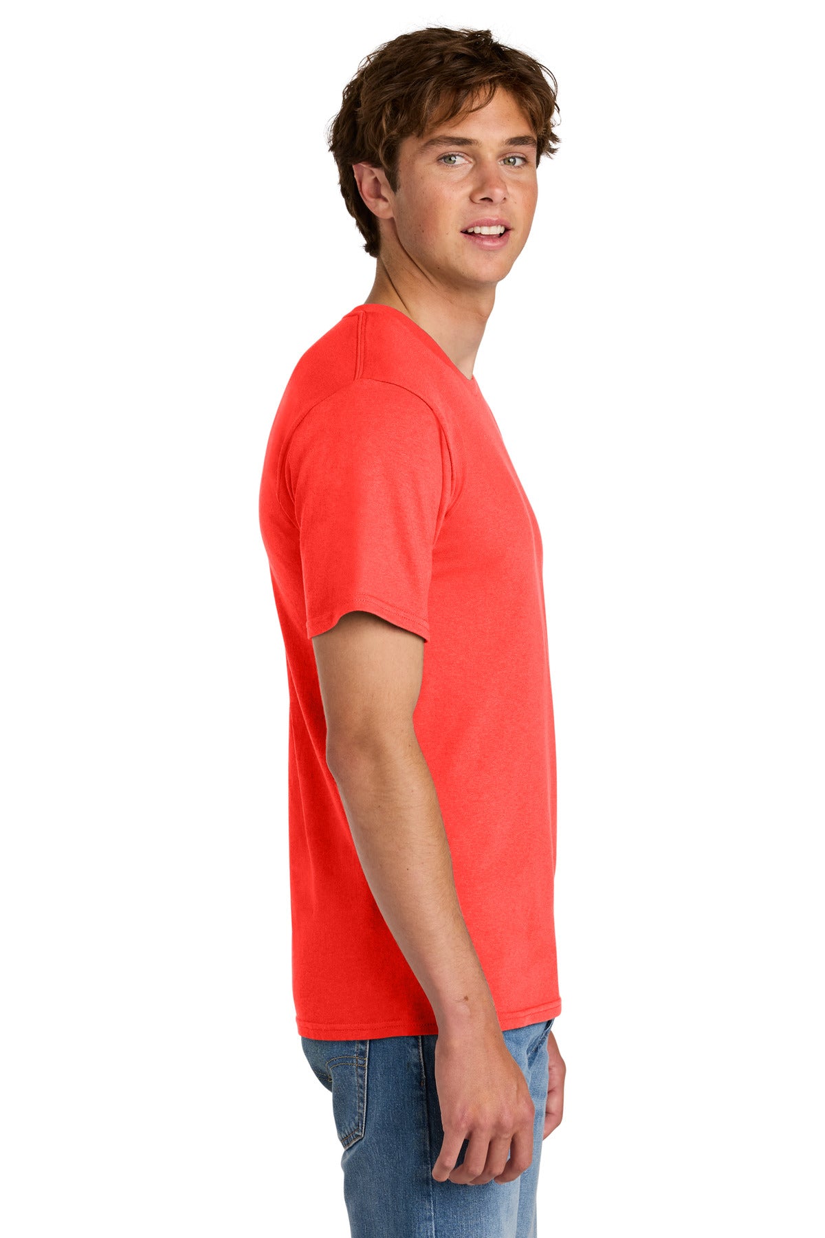 Port & Co Easy Cotton Tee PC43 - Neon Electric Coral - side