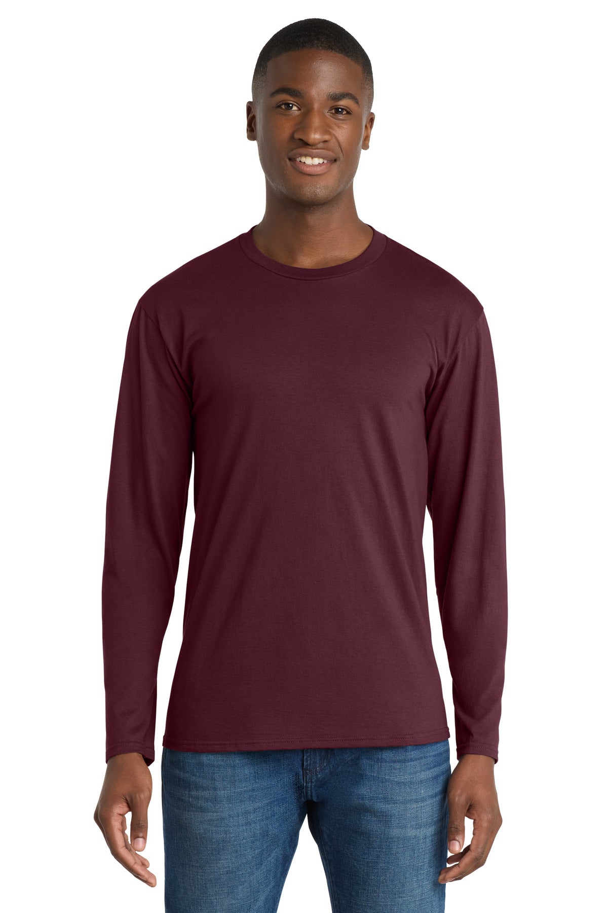 Port & Co Long Sleeve Fan Favorite Tee. PC450LS - Athletic Maroon - front