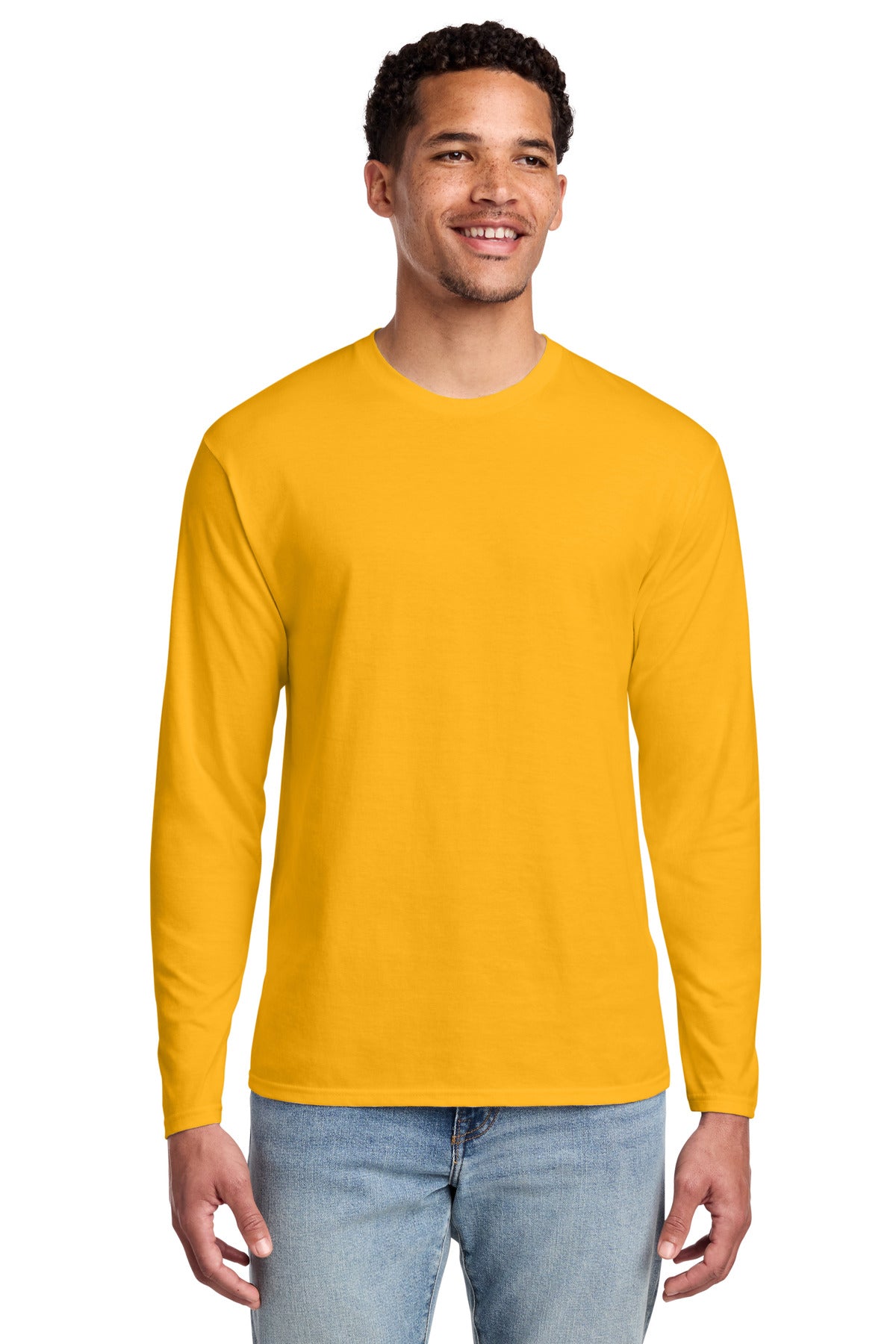 Port & Co Long Sleeve Fan Favorite Tee. PC450LS - Bright Gold - front