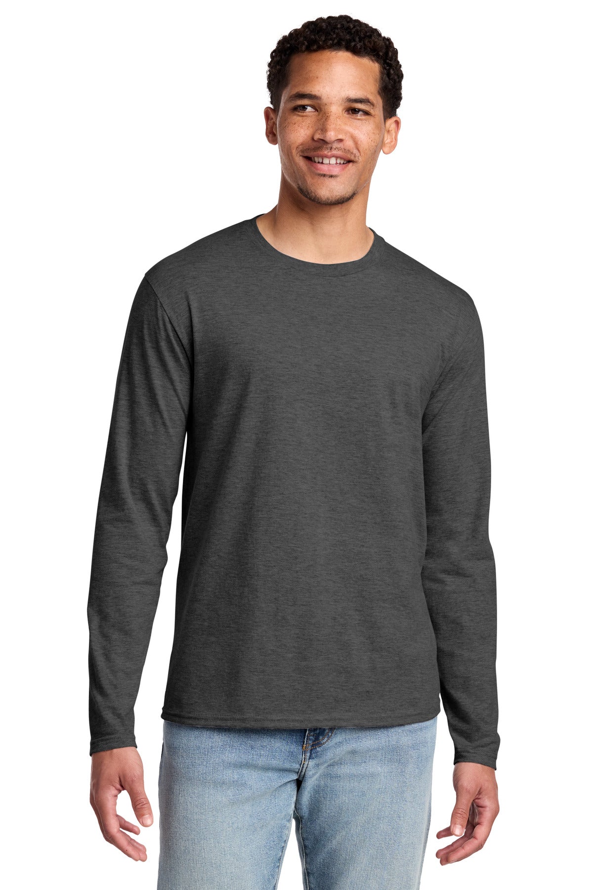 Port & Co Long Sleeve Fan Favorite Tee. PC450LS - Dark Heather Grey - front