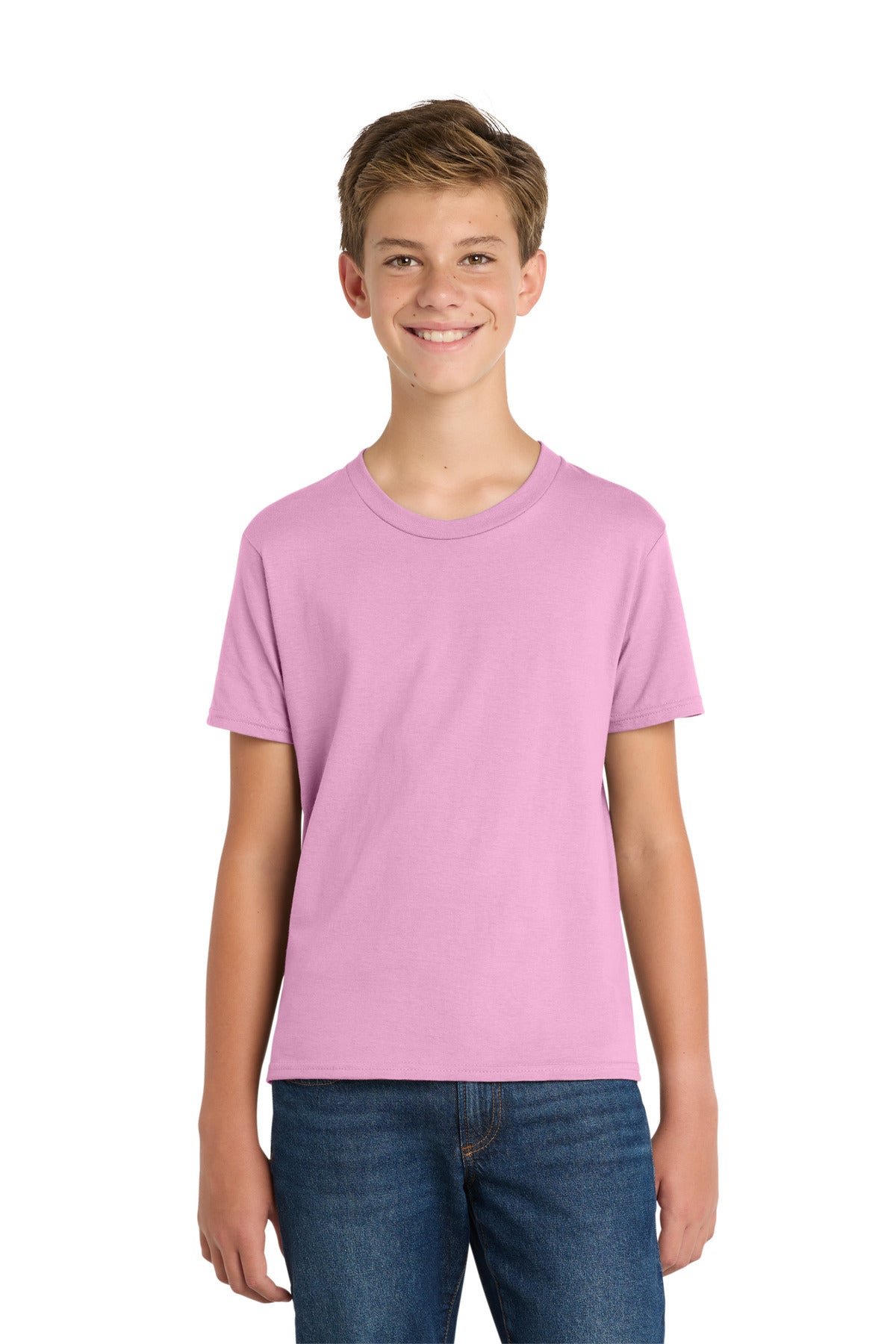 Port & Co Youth Fan Favorite Tee. PC450Y - Candy Pink - front