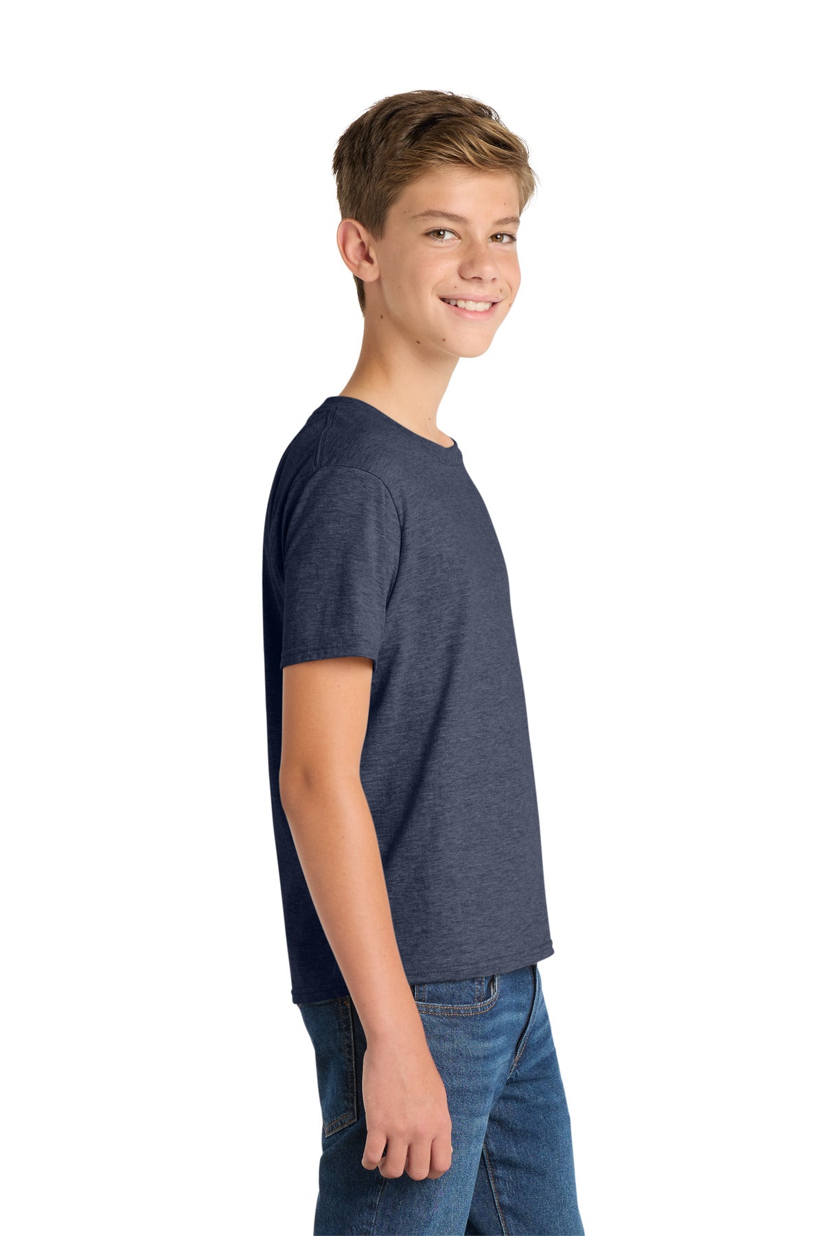 Port & Co Youth Fan Favorite Tee. PC450Y - Heather Navy - side