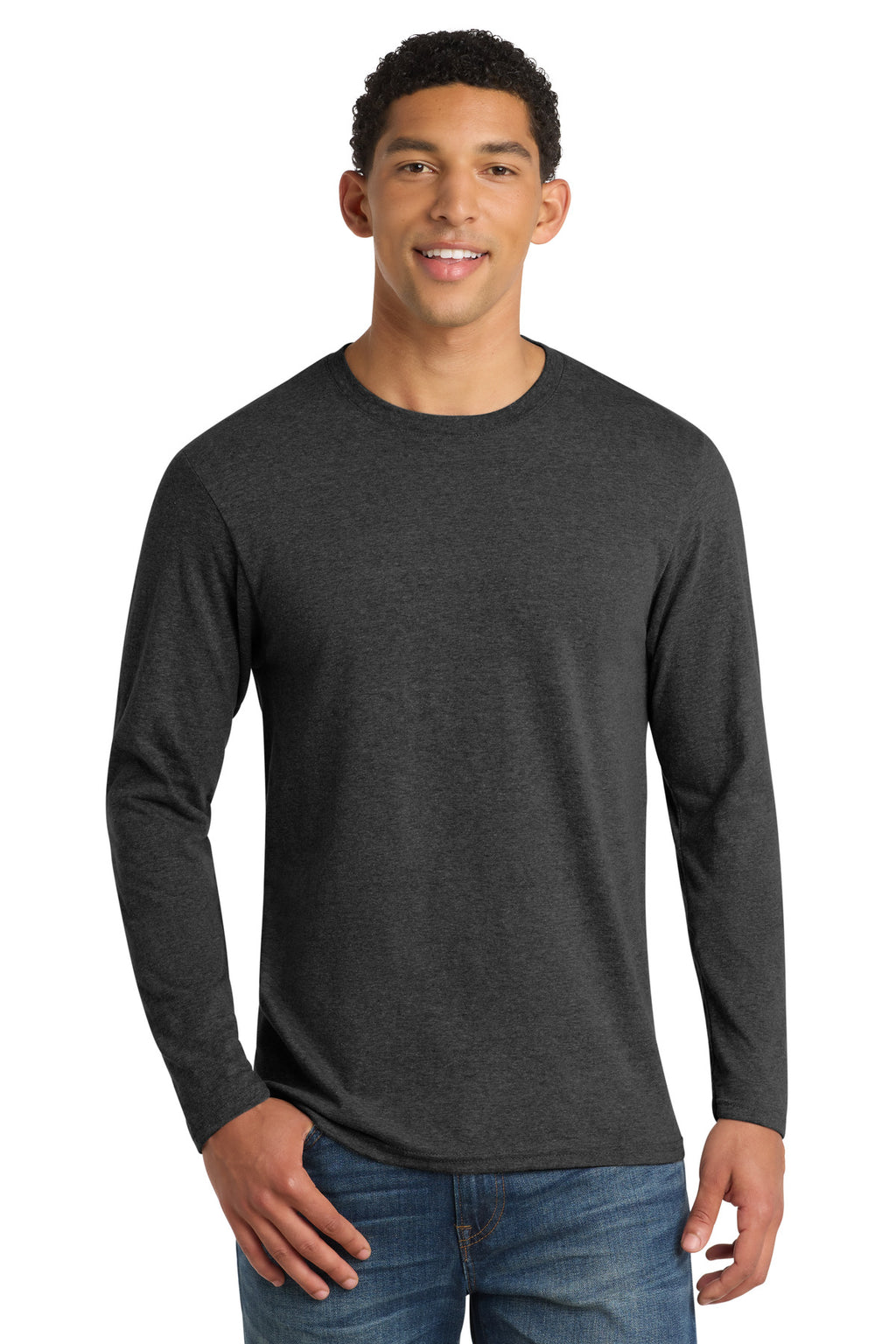 Port & Co Long Sleeve Fan Favorite Blend Tee. PC455LS - Black Heather - front