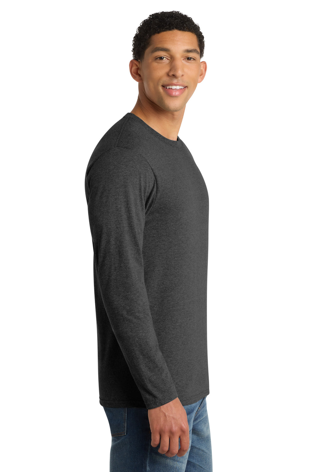 Port & Co Long Sleeve Fan Favorite Blend Tee. PC455LS - Black Heather - side