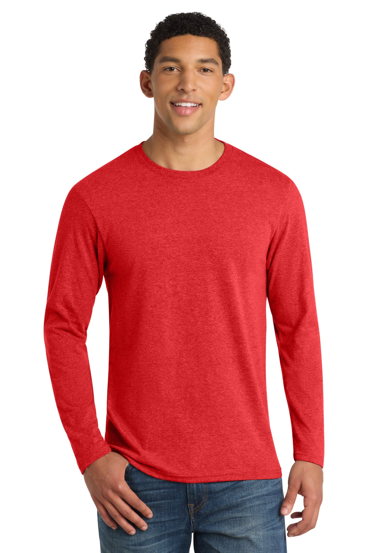 Port & Co Long Sleeve Fan Favorite Blend Tee. PC455LS - Bright Red Heather - front