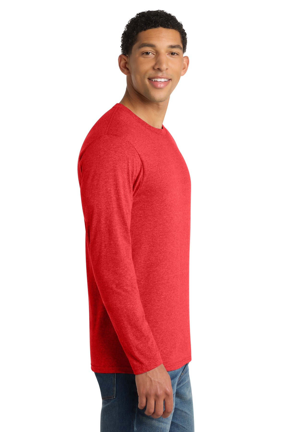 Port & Co Long Sleeve Fan Favorite Blend Tee. PC455LS - Bright Red Heather - side