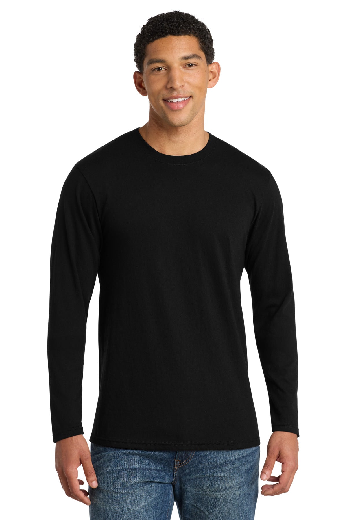 Port & Co Long Sleeve Fan Favorite Blend Tee. PC455LS - Jet Black - front
