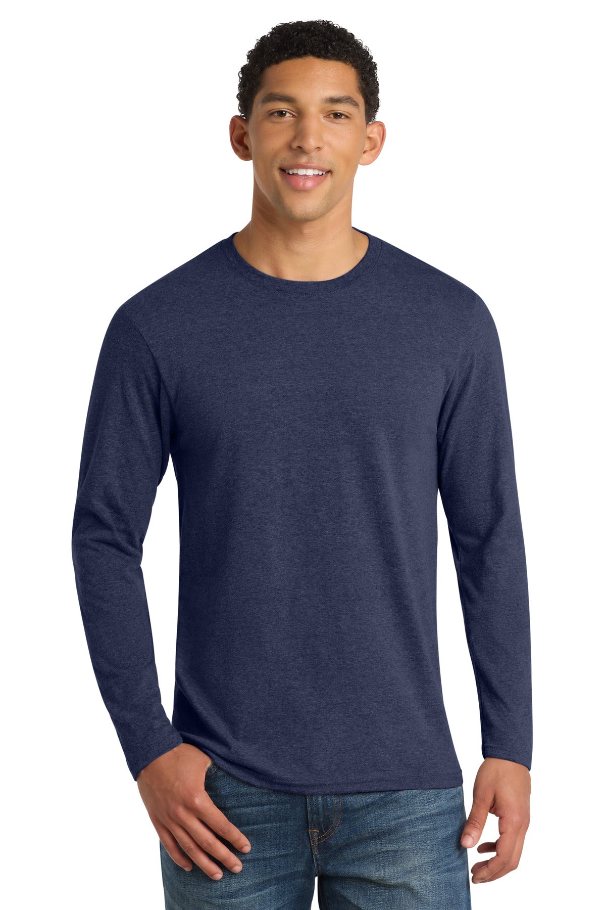 Port & Co Long Sleeve Fan Favorite Blend Tee. PC455LS - Team Navy Heather - front