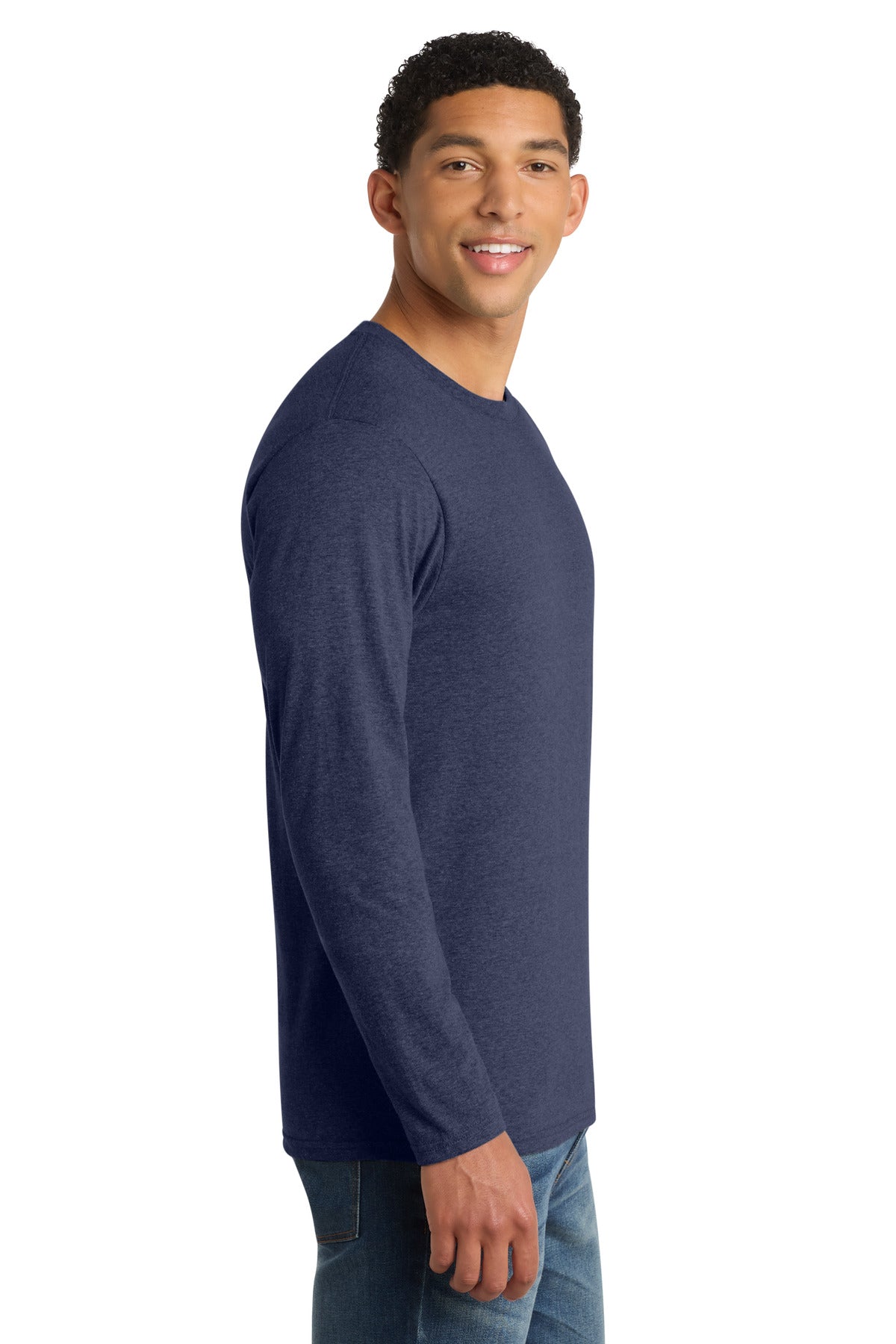 Port & Co Long Sleeve Fan Favorite Blend Tee. PC455LS - Team Navy Heather - side