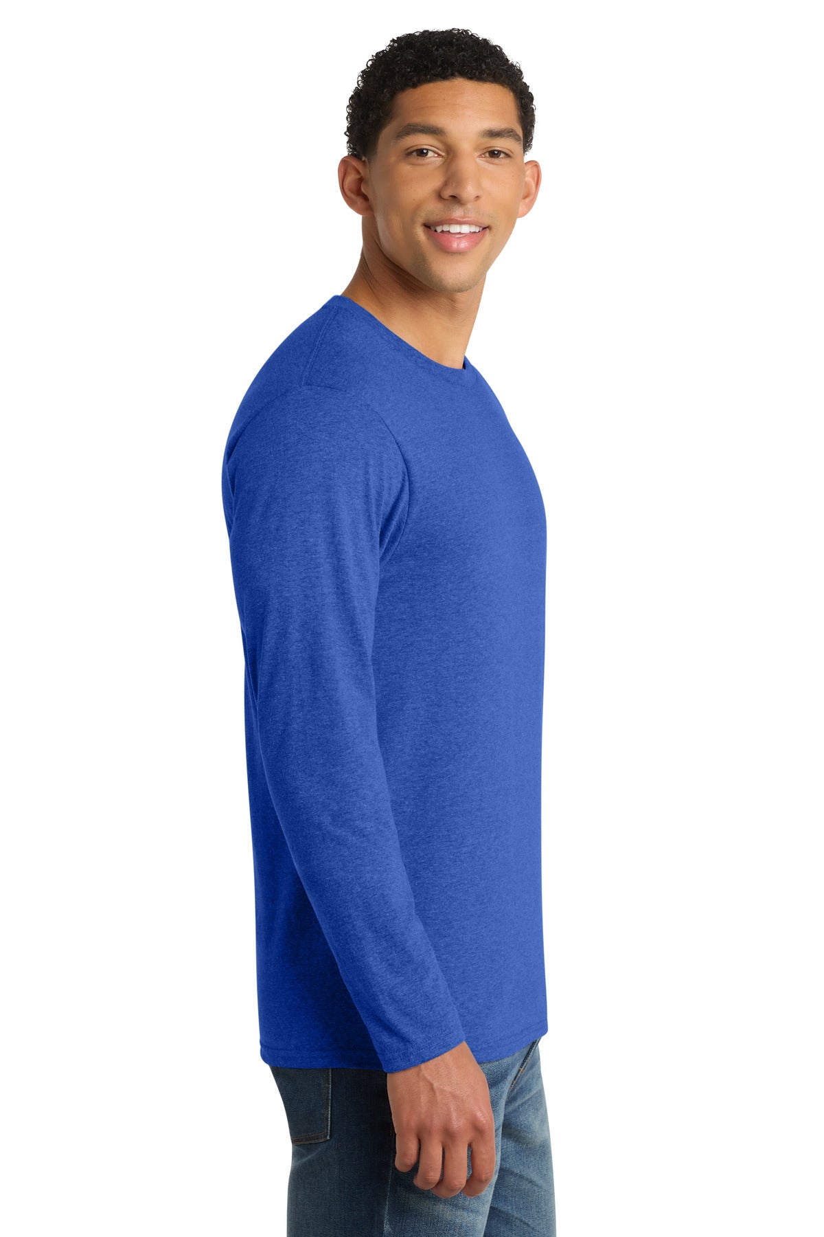 Port & Co Long Sleeve Fan Favorite Blend Tee. PC455LS - True Royal Heather - side