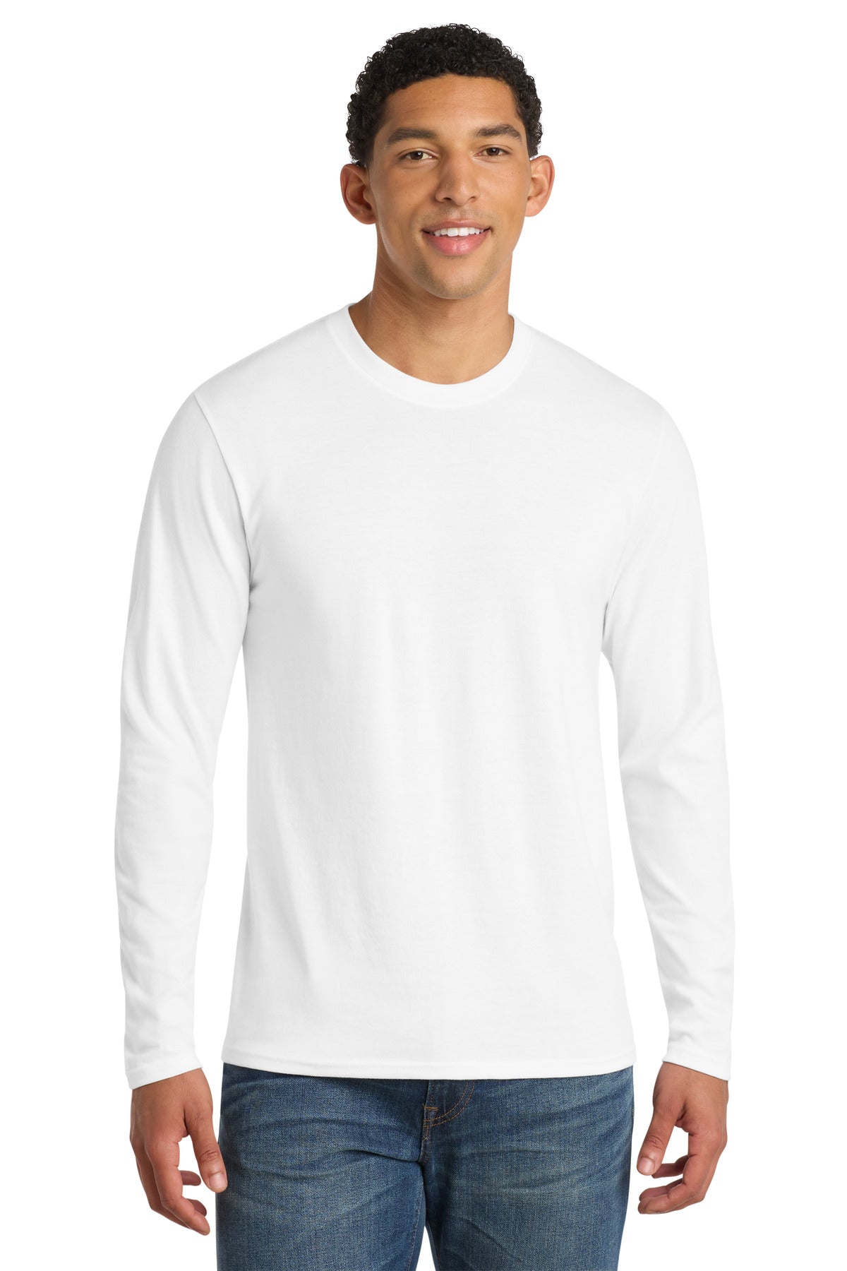 Port & Co Long Sleeve Fan Favorite Blend Tee. PC455LS - White - front