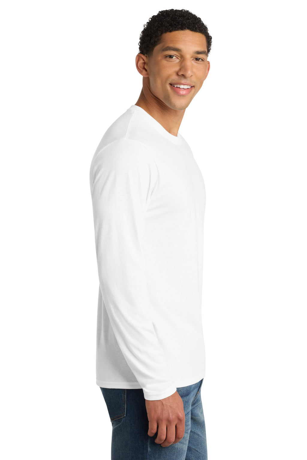 Port & Co Long Sleeve Fan Favorite Blend Tee. PC455LS - White - side