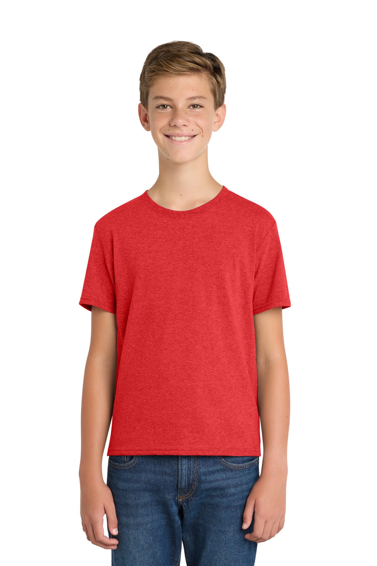 Port & Co Youth Fan Favorite Blend Tee. PC455Y - Bright Red Heather - front