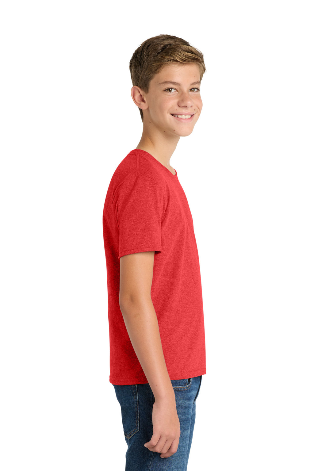 Port & Co Youth Fan Favorite Blend Tee. PC455Y - Bright Red Heather - side