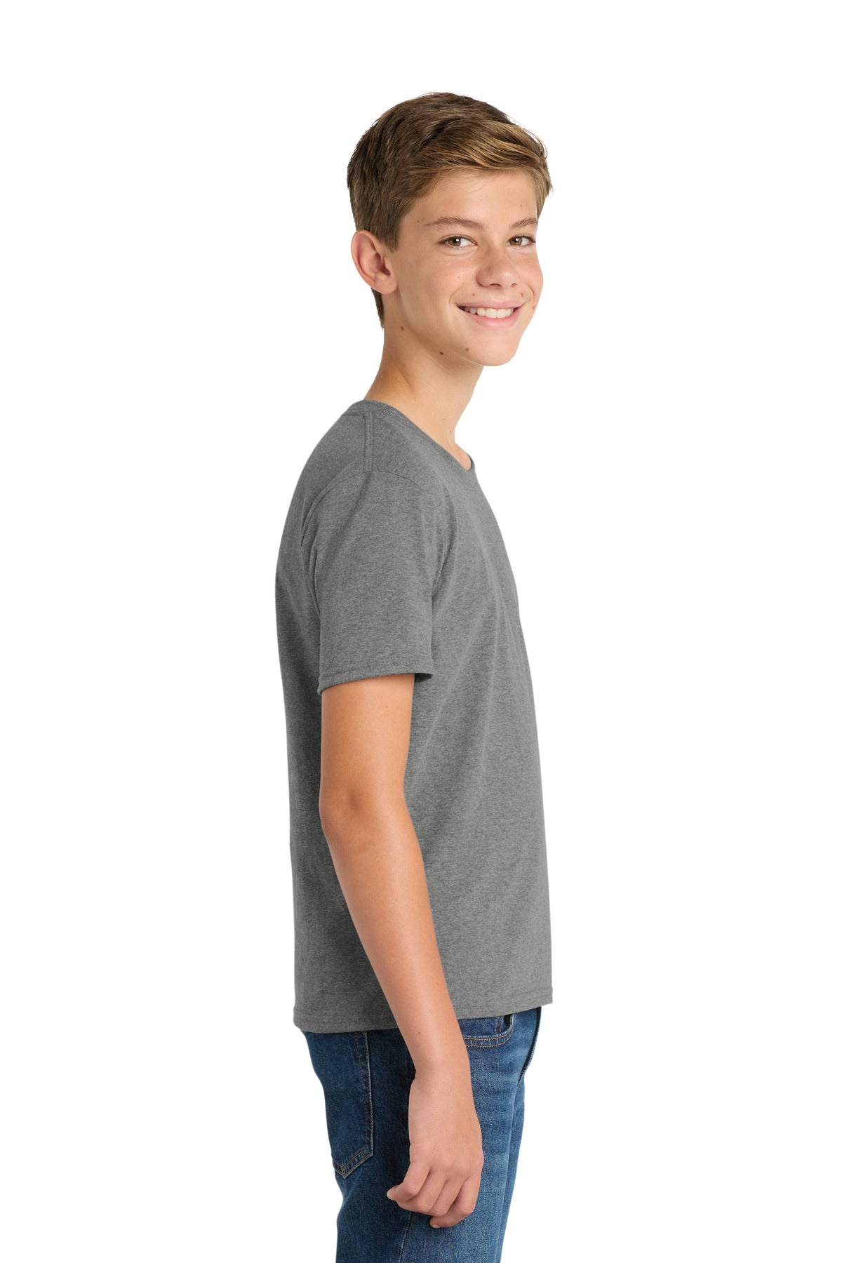 Port & Co Youth Fan Favorite Blend Tee. PC455Y - Graphite Heather - side