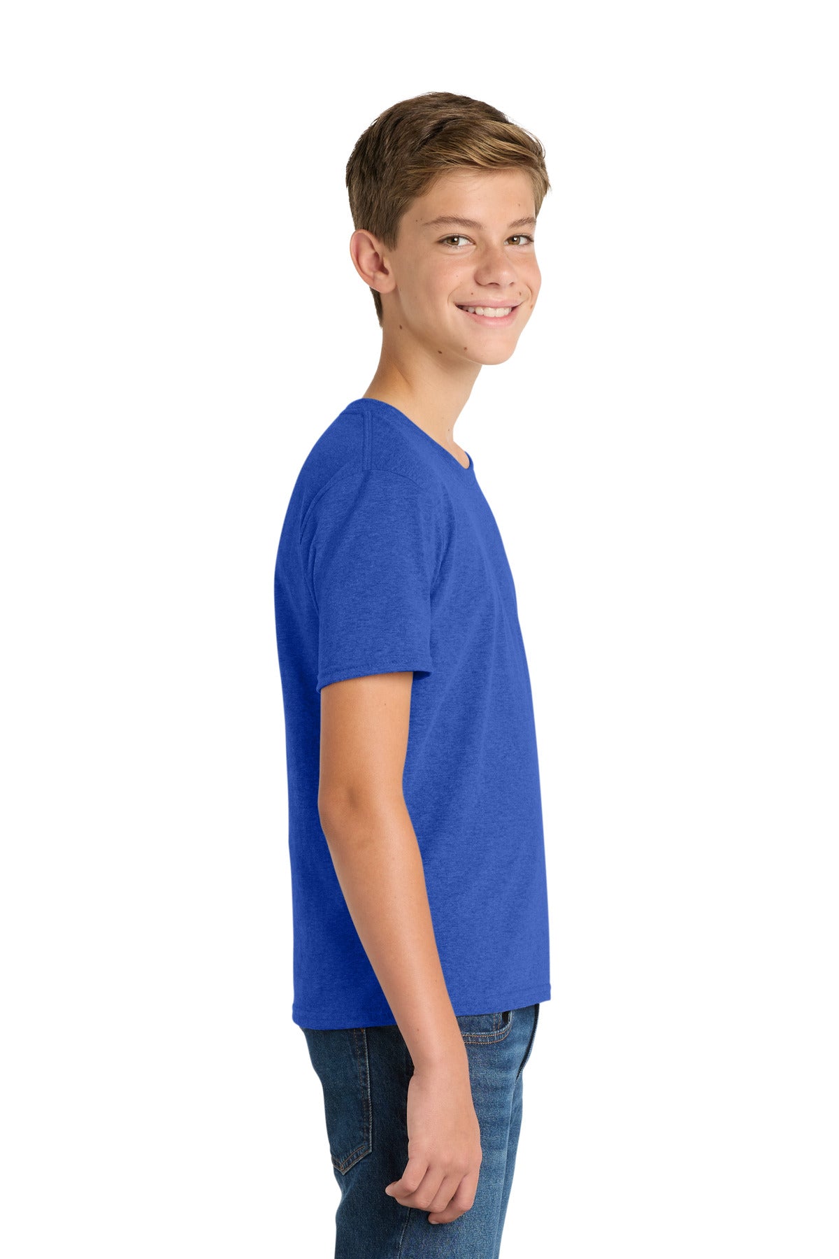 Port & Co Youth Fan Favorite Blend Tee. PC455Y - True Royal Heather - side