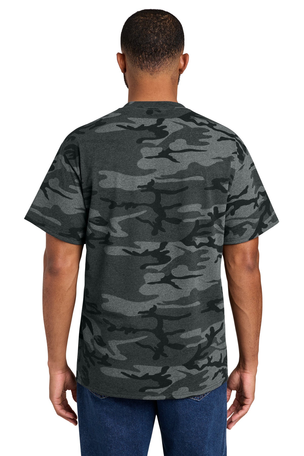 Port & Co Core Cotton Camo Tee. PC54C - Black Heather Camo - back