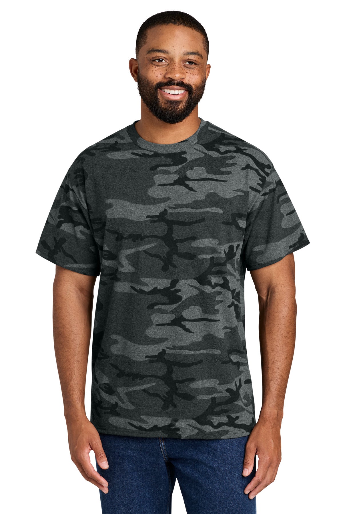 Port & Co Core Cotton Camo Tee. PC54C - Black Heather Camo - front