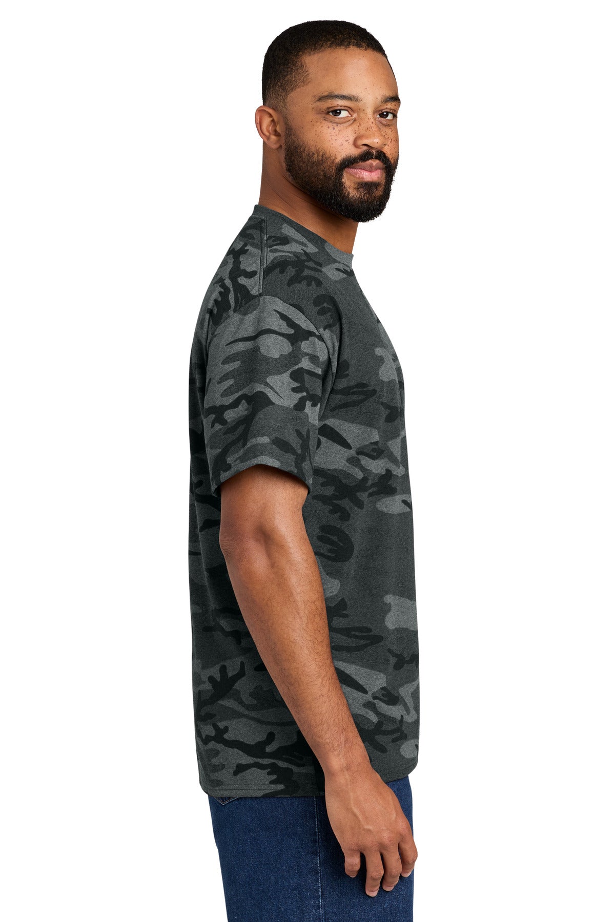 Port & Co Core Cotton Camo Tee. PC54C - Black Heather Camo - side