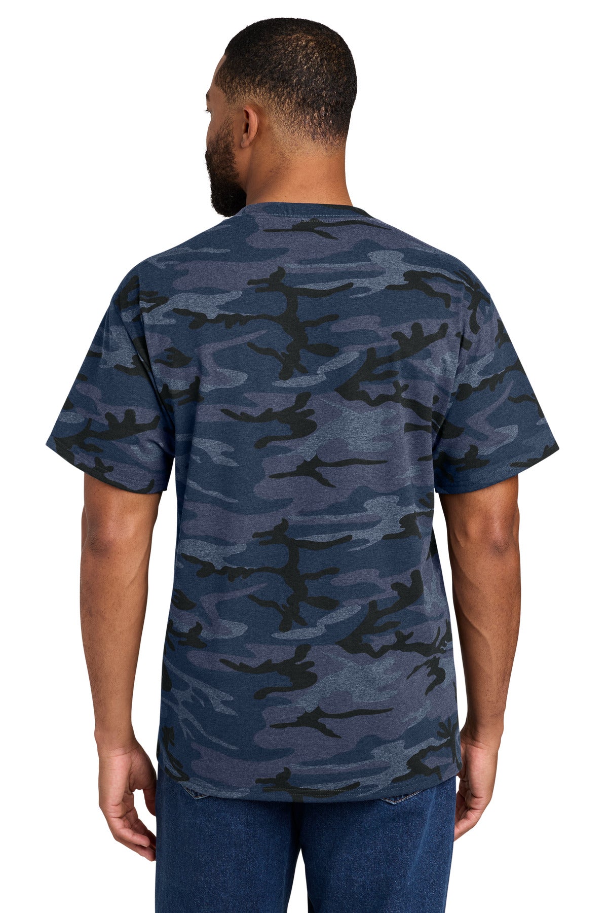 Port & Co Core Cotton Camo Tee. PC54C - Heather Navy Camo - back
