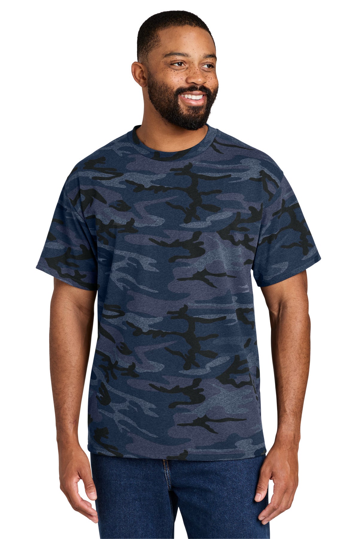 Port & Co Core Cotton Camo Tee. PC54C - Heather Navy Camo - front