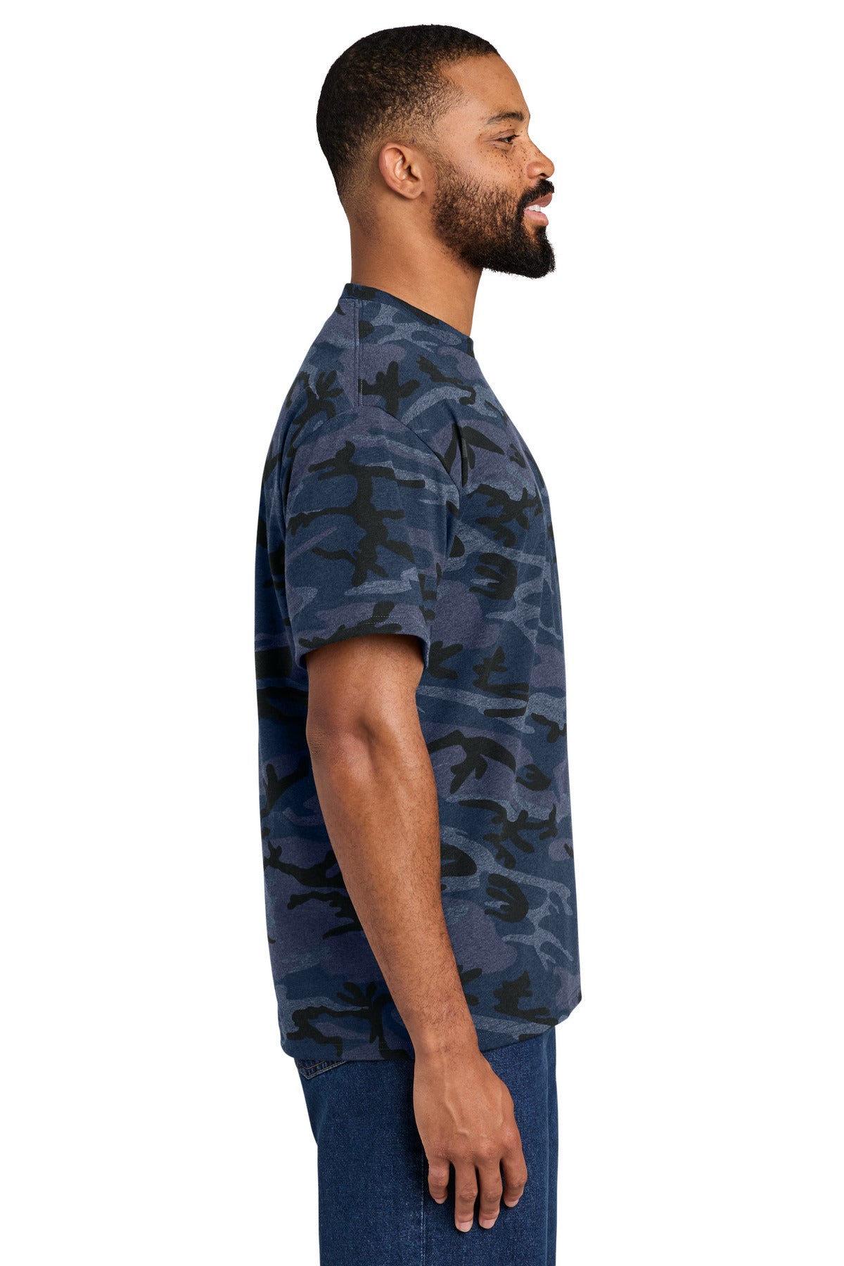 Port & Co Core Cotton Camo Tee. PC54C - Heather Navy Camo - side