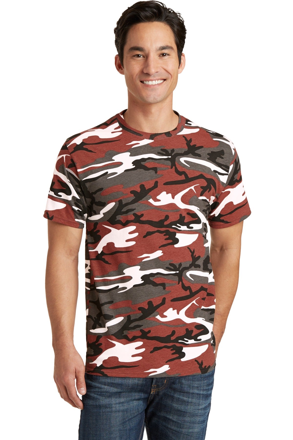Port & Co Core Cotton Camo Tee. PC54C - Red Camo - front