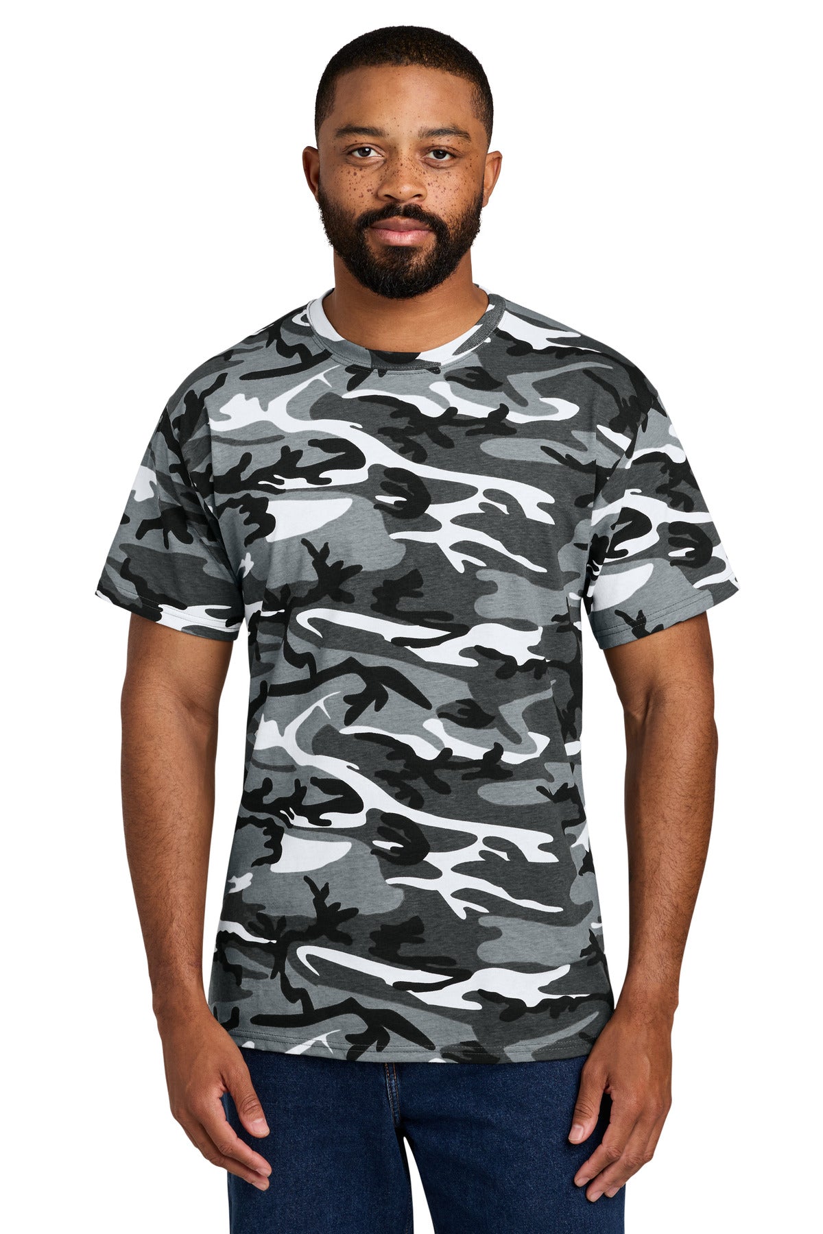 Port & Co Core Cotton Camo Tee. PC54C - Winter Camo - front