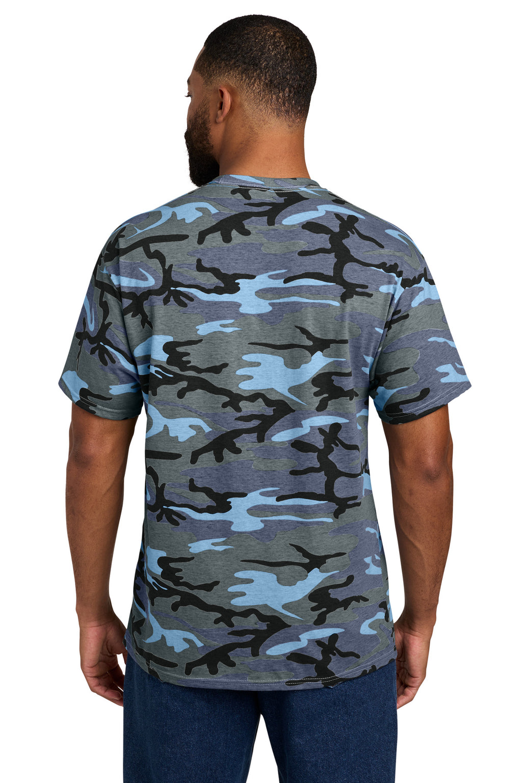 Port & Co Core Cotton Camo Tee. PC54C - Woodland Blue Camo - back