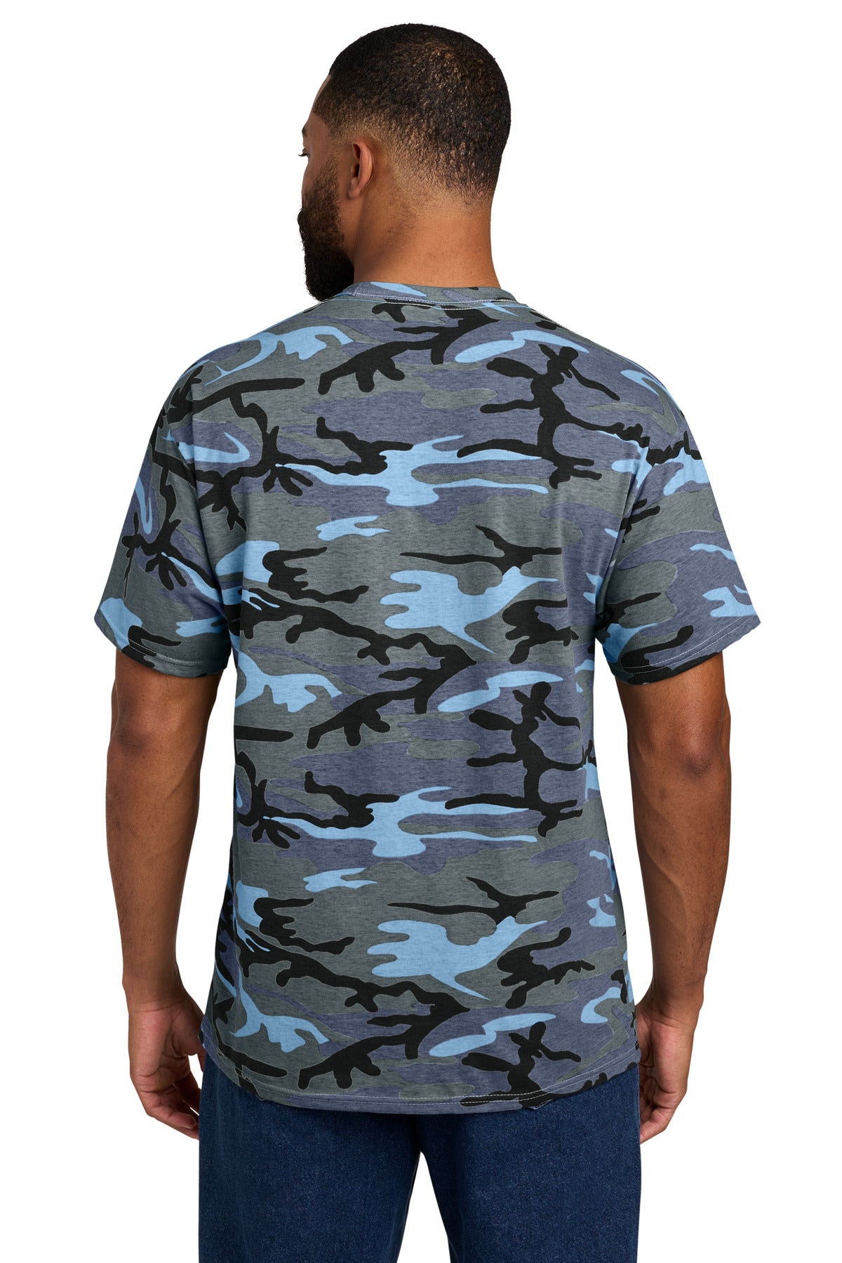 Port & Co Core Cotton Camo Tee. PC54C - Woodland Blue Camo - back