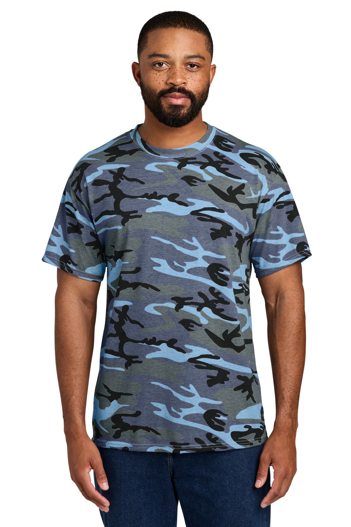 Port & Co Core Cotton Camo Tee. PC54C - Woodland Blue Camo - front