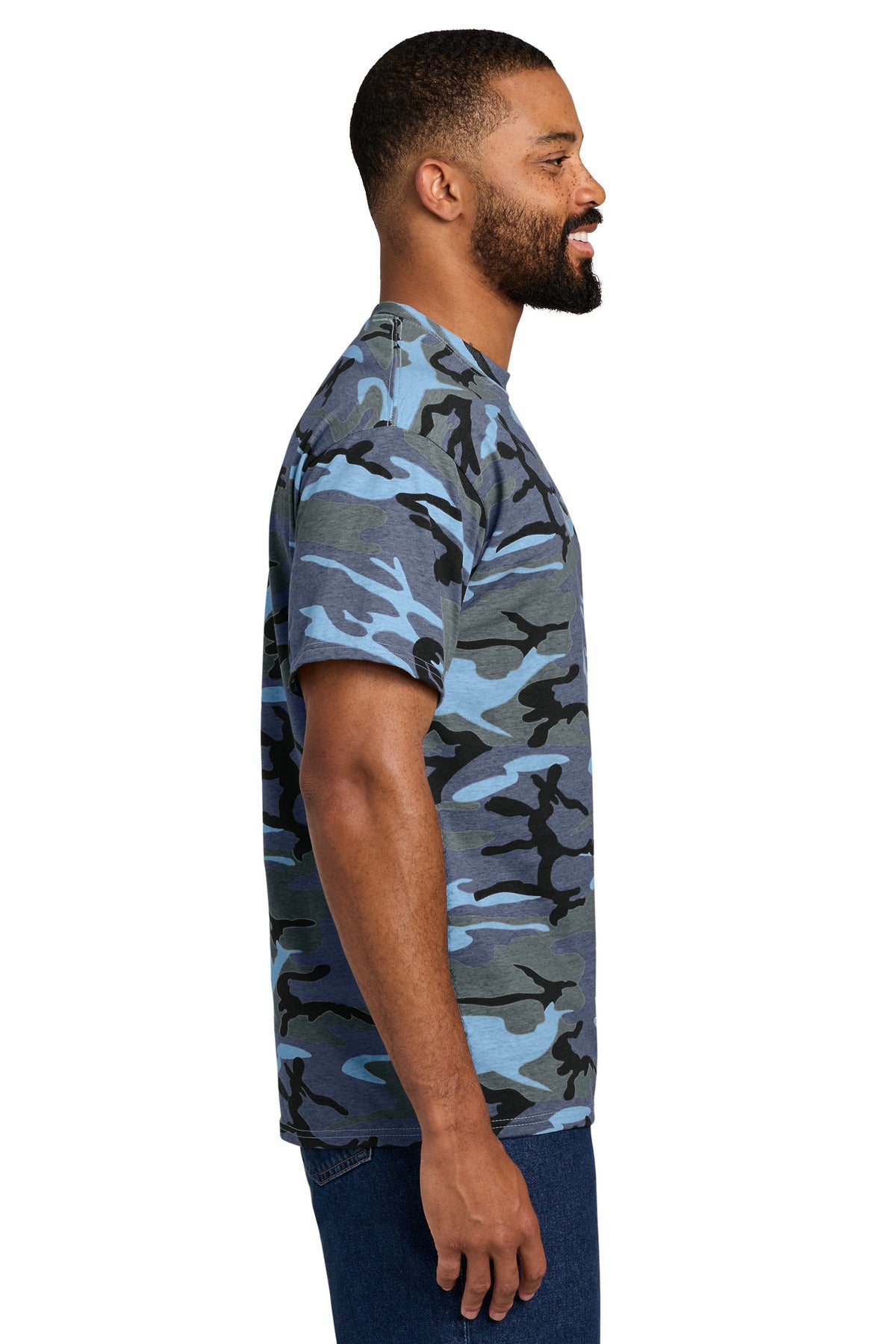 Port & Co Core Cotton Camo Tee. PC54C - Woodland Blue Camo - side