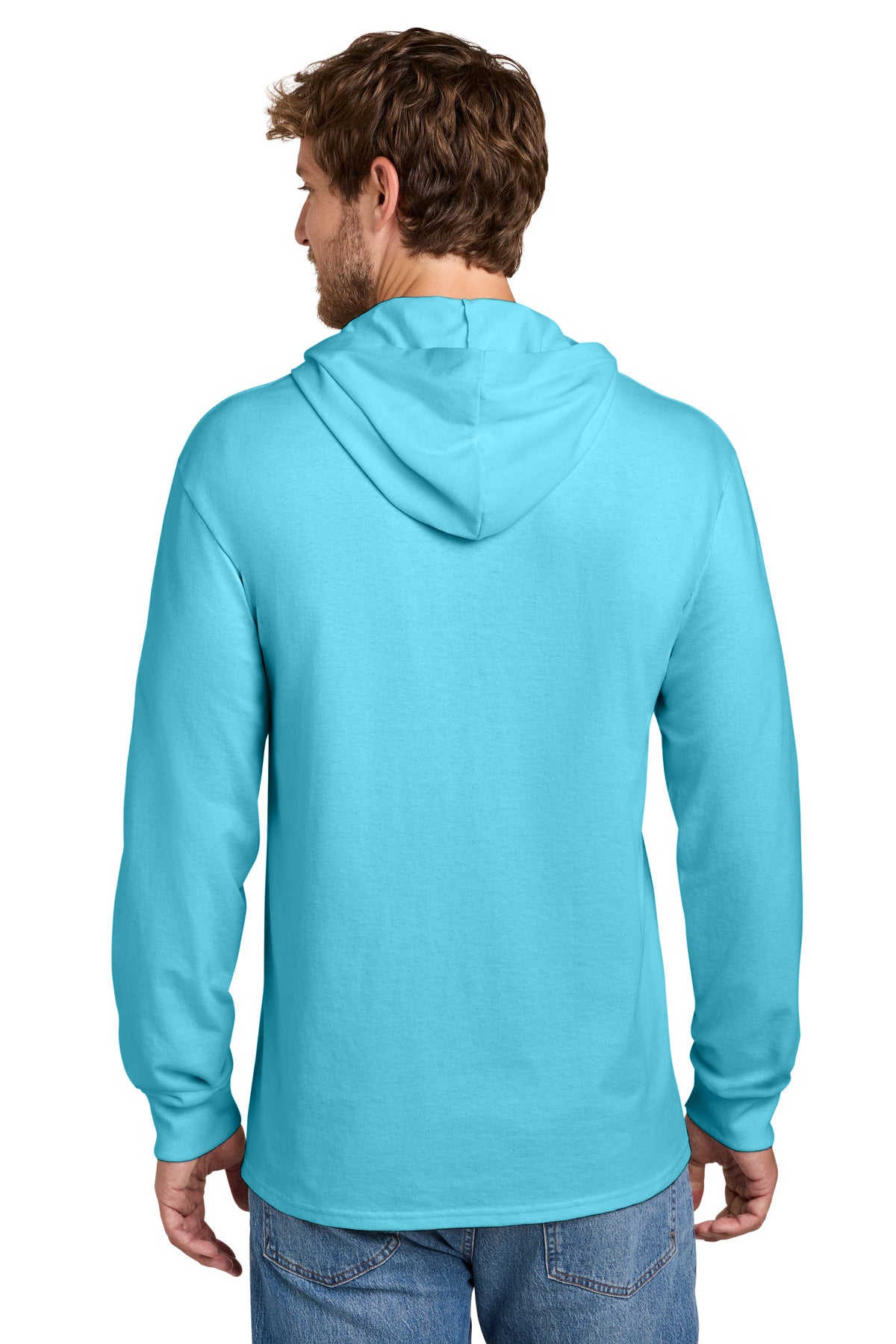 Port & Co Core Cotton Pullover Hooded Tee PC54H - Aquatic Blue - back