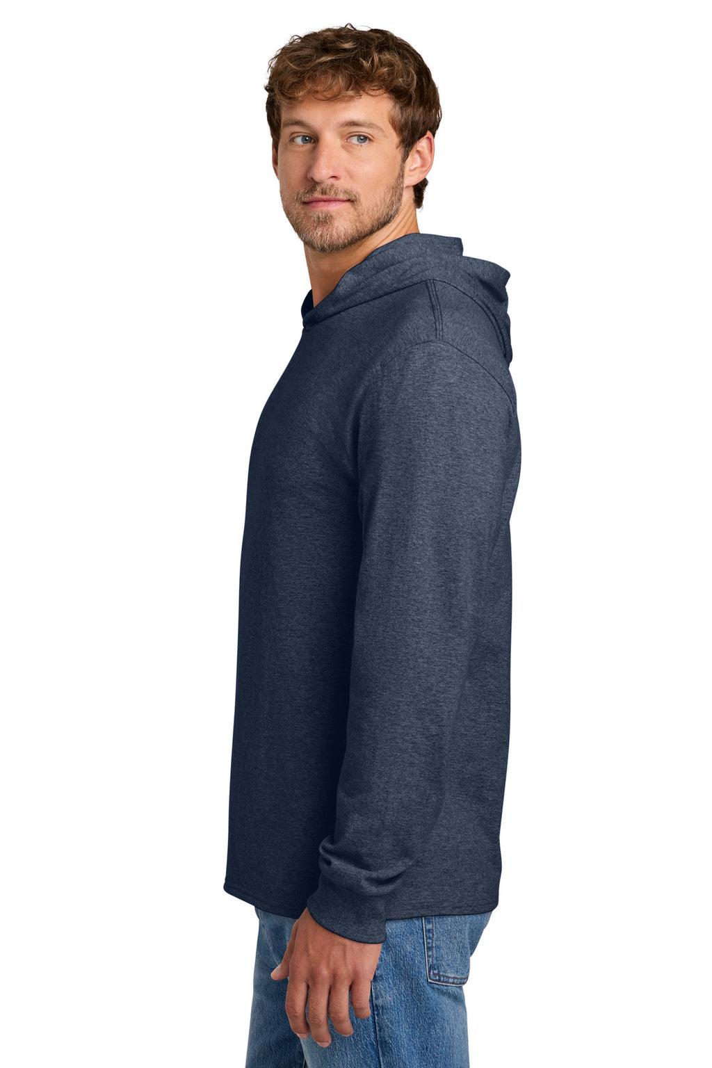 Port & Co Core Cotton Pullover Hooded Tee PC54H - Heather Navy - side