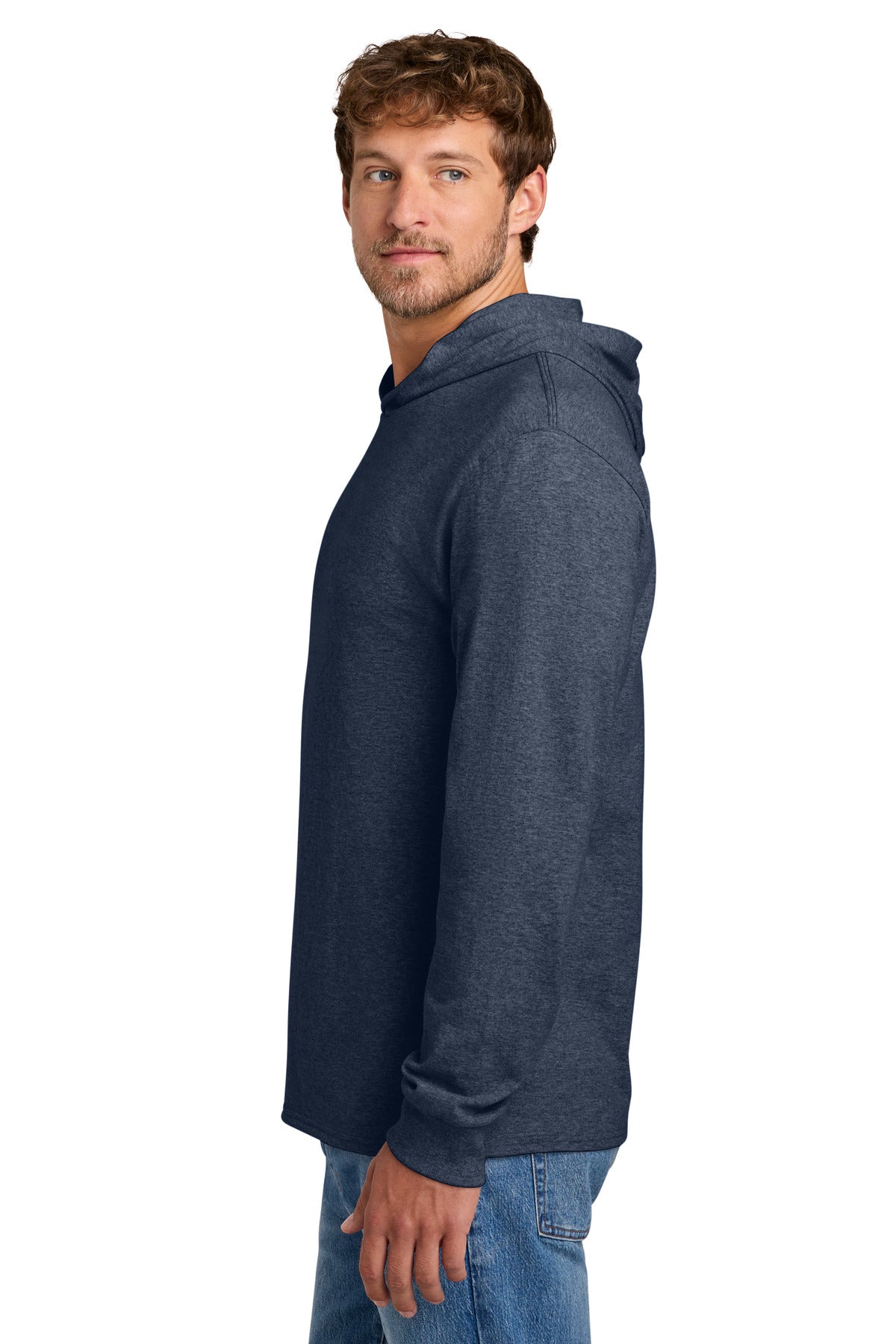 Port & Co Core Cotton Pullover Hooded Tee PC54H - Heather Navy - side