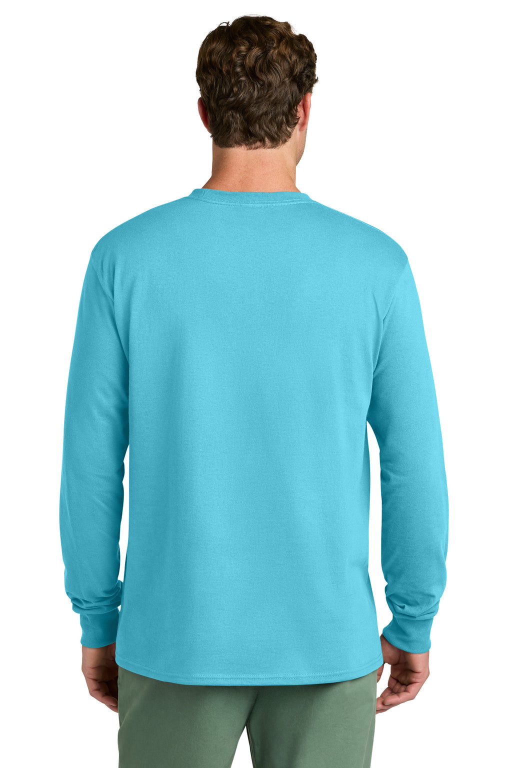 Port & Co Long Sleeve Core Cotton Tee. PC54LS - Aquatic Blue - back